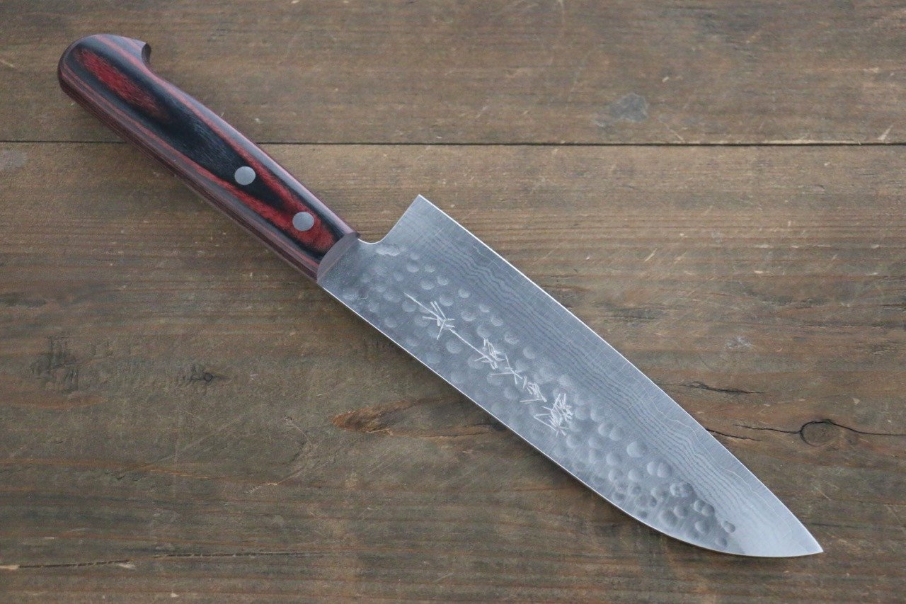 Yoshimi Kato VG1 Damascus Hammered Santoku Japanese Chef Knife 170mm - Seisuke Knife