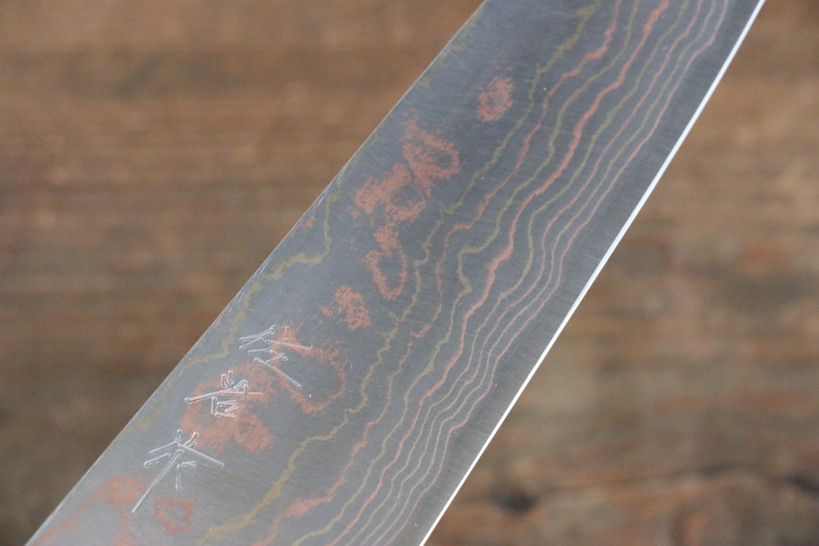Takeshi Saji Blue Steel No.2 Colored Damascus Gyuto 210mm Silver Lacquered Handle - Seisuke Knife