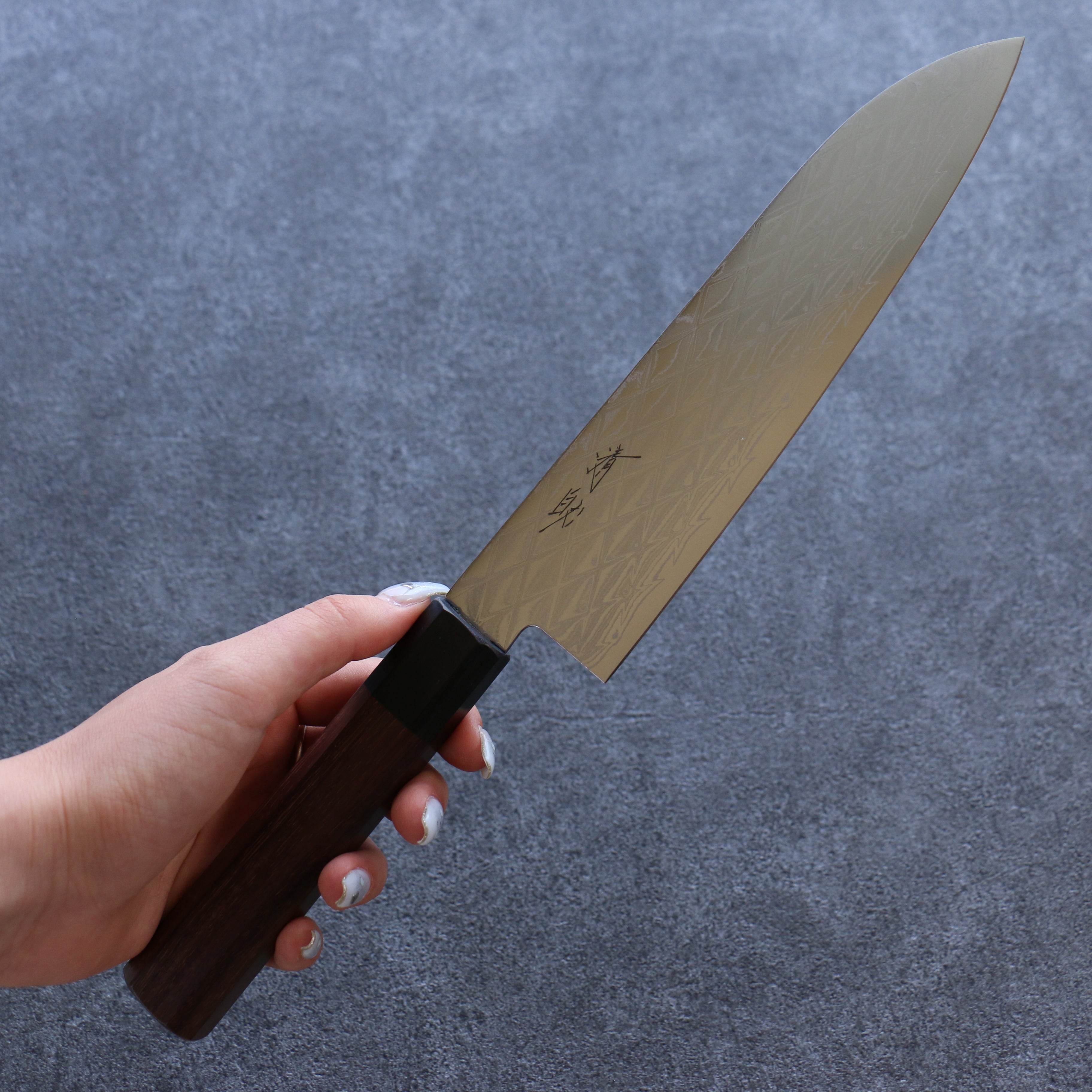 Seisuke AUS10 Mirror Crossed Santoku 180mm Brown Pakkawood Handle - Seisuke Knife
