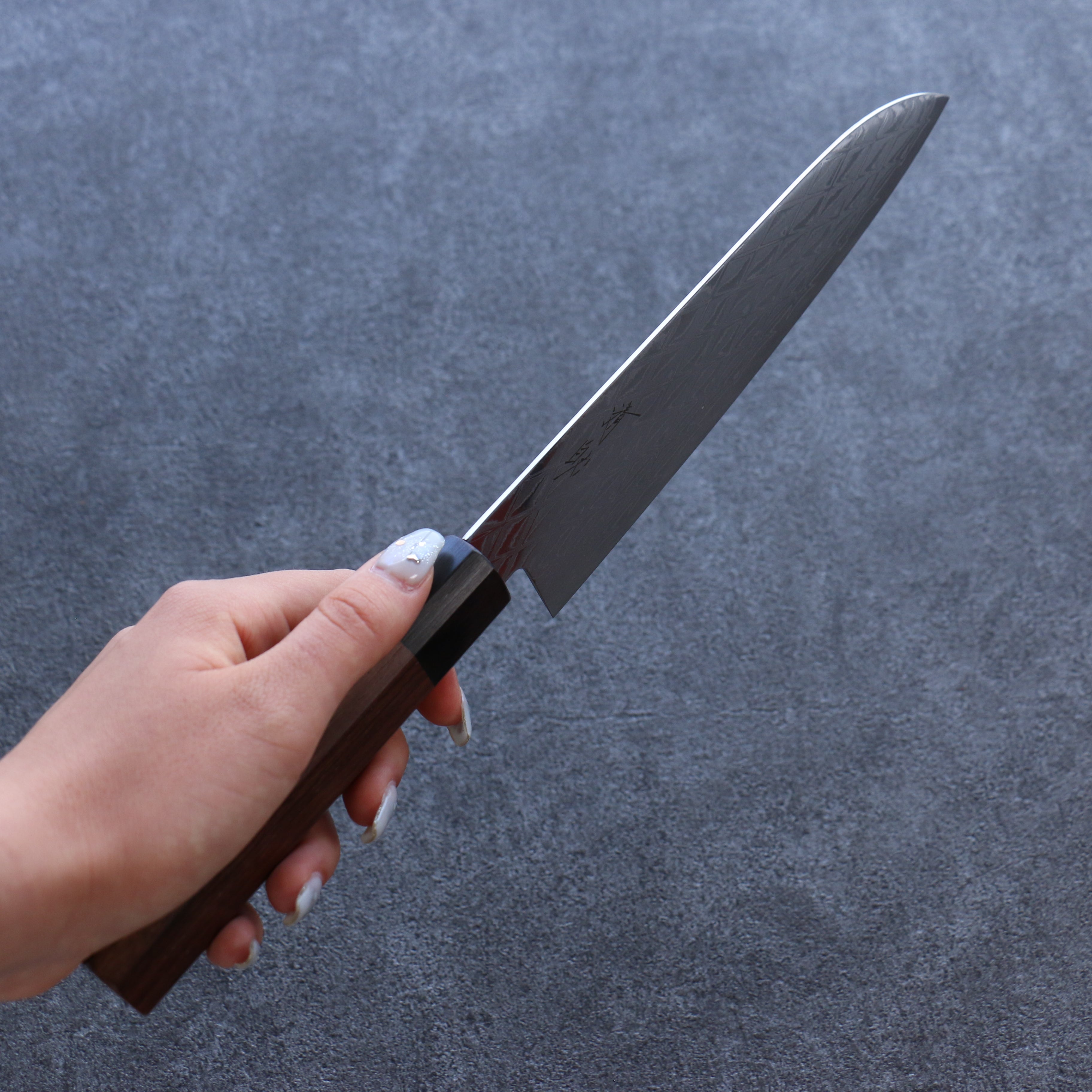 Seisuke AUS10 Mirror Crossed Santoku 180mm Brown Pakkawood Handle - Seisuke Knife