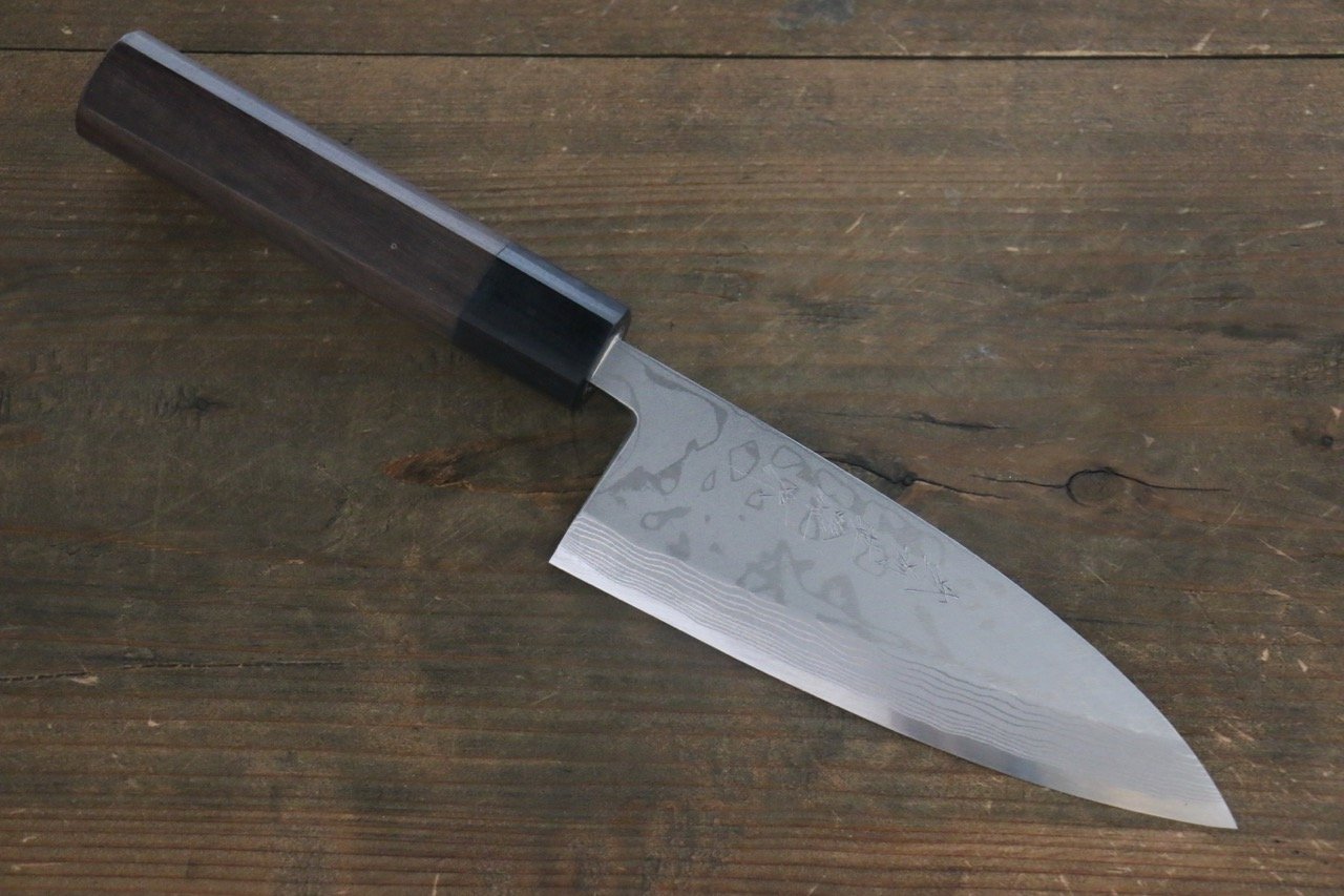 Hideo Kitaoka White Steel No.2 Damascus Deba Japanese Chef Knife 150mm - Seisuke Knife