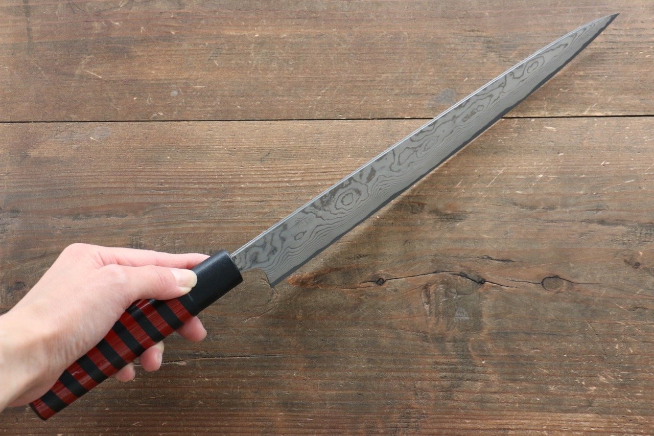 Takeshi Saji VG10 Damascus Sujihiki 270mm Cashew paint (Black) Handle - Seisuke Knife