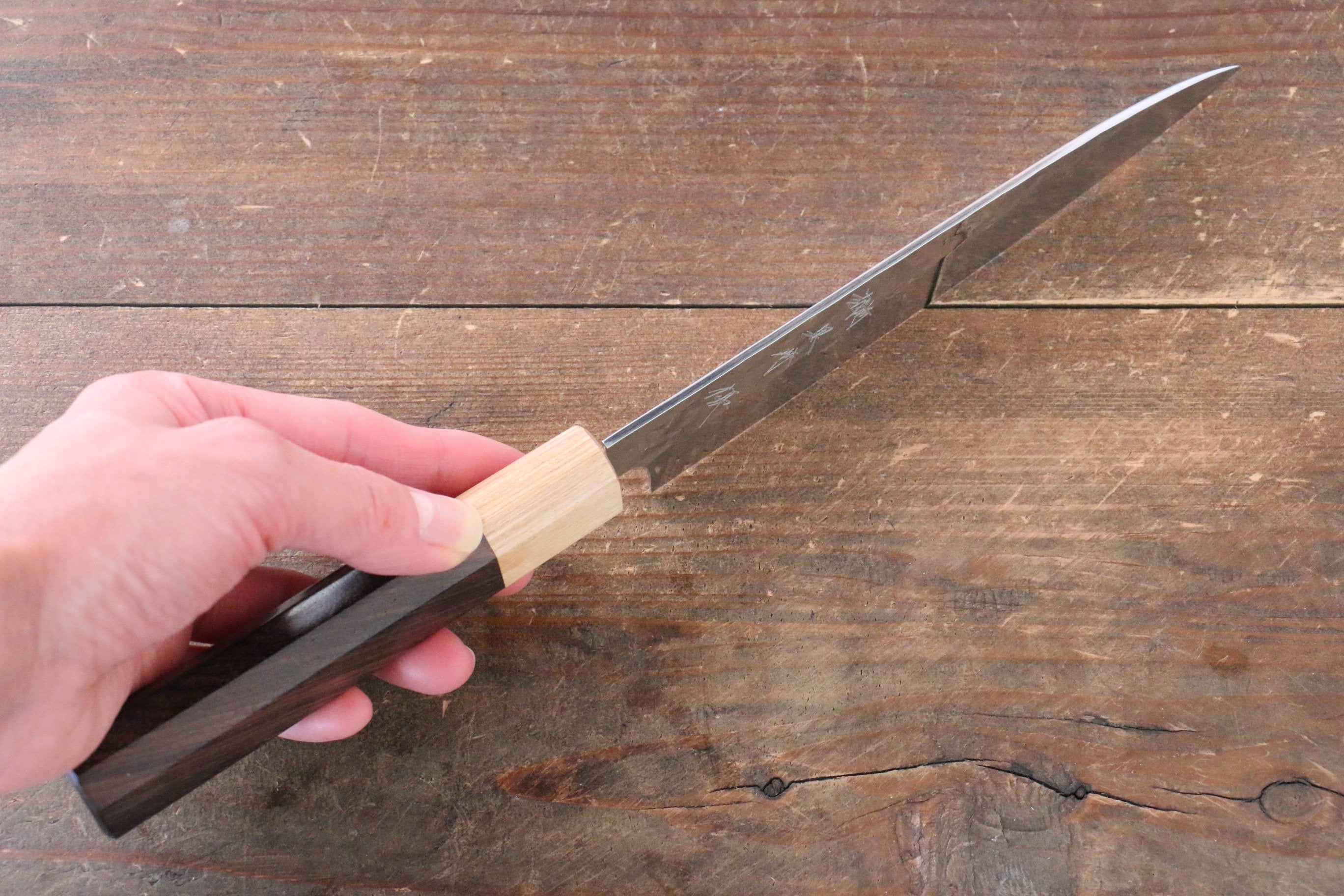 Yu Kurosaki Senko SG2 Hammered Petty-Utility 150mm with Shitan Handle (Blonde Ferrule) - Seisuke Knife