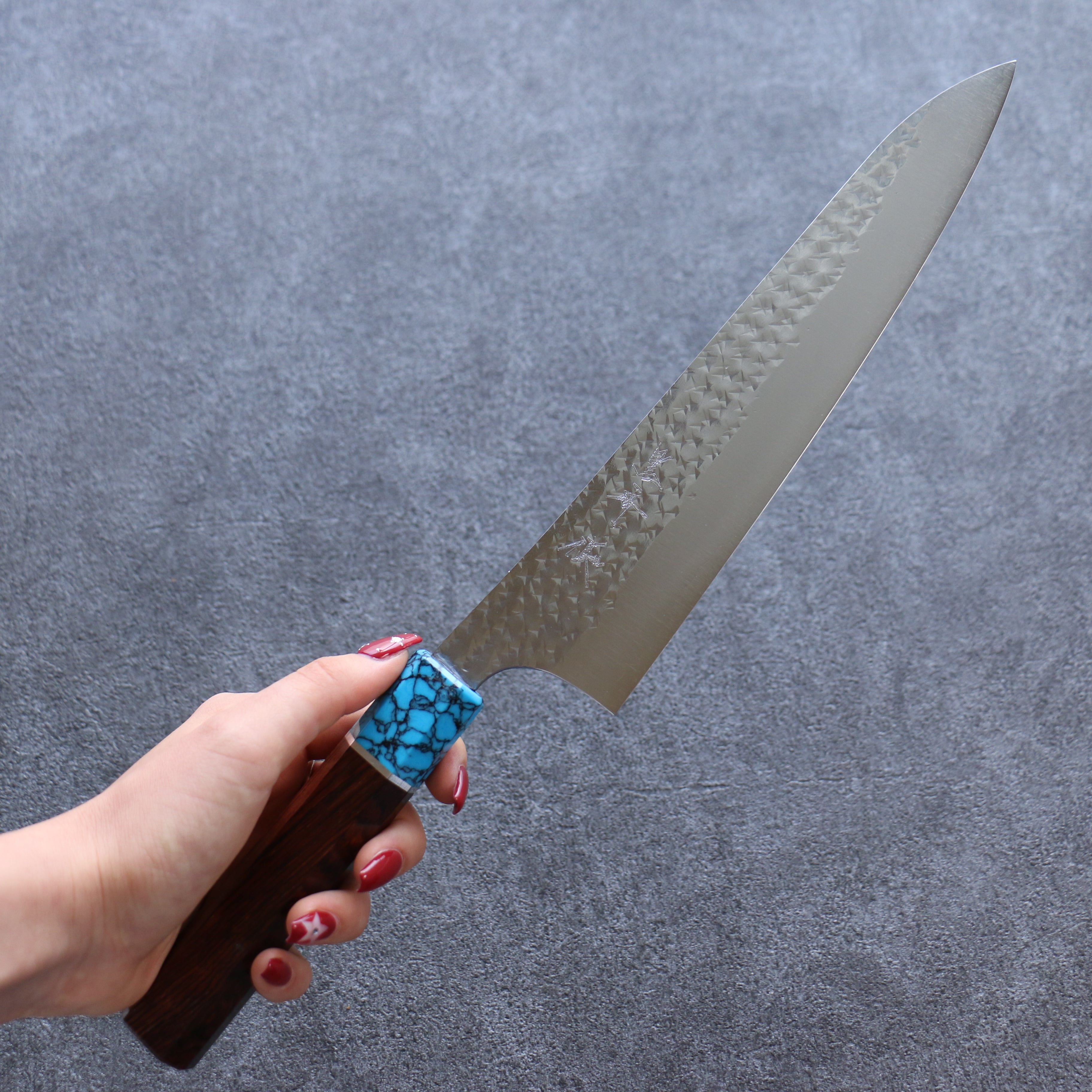 Yu Kurosaki Senko Ei SG2 Hammered Gyuto 210mm Wenge(ferrule: Turquoise with Ring) Handle - Seisuke Knife