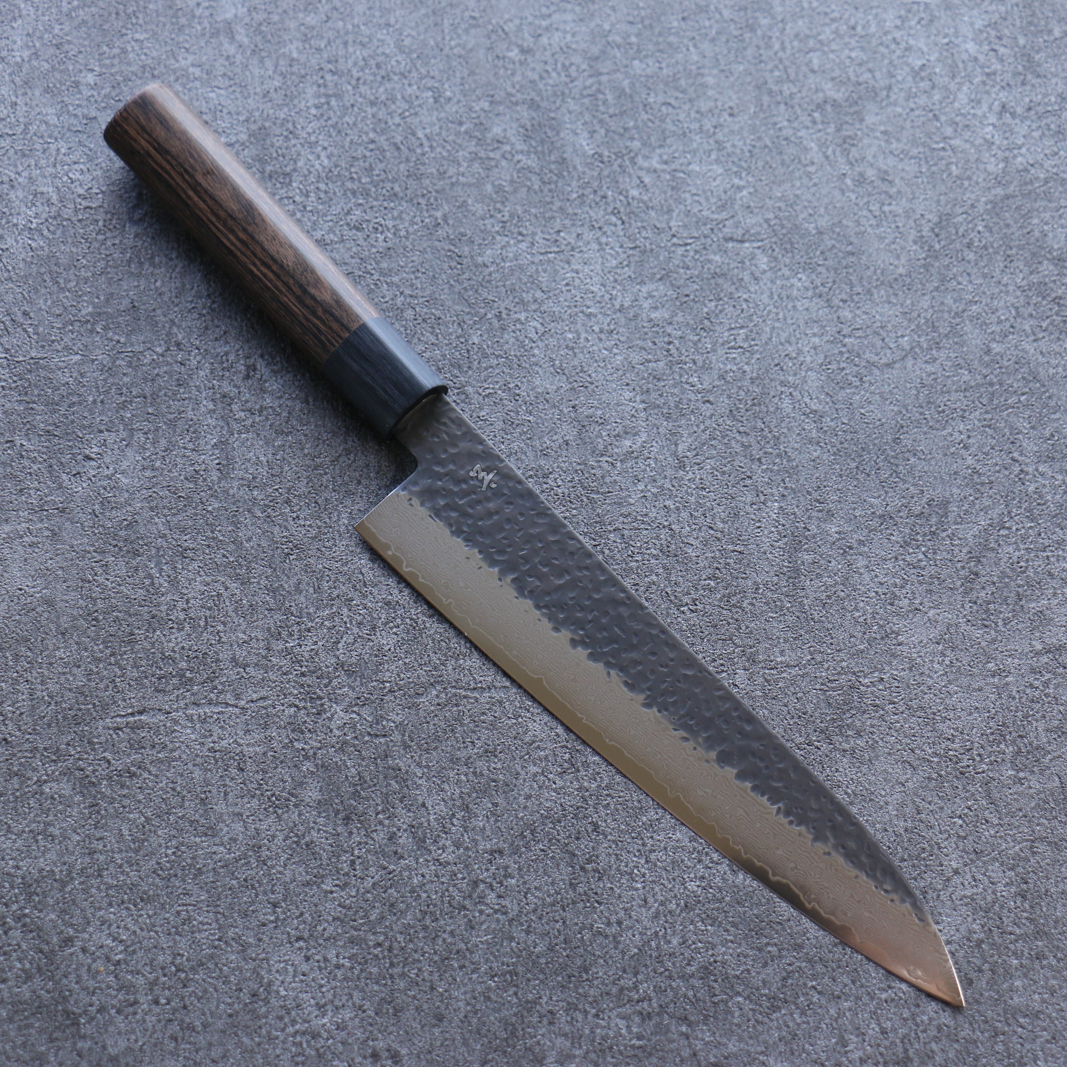 Shizu Gen VG10 Hammered Black Finished Gyuto 210mm Brown Pakkawood Handle - Seisuke Knife