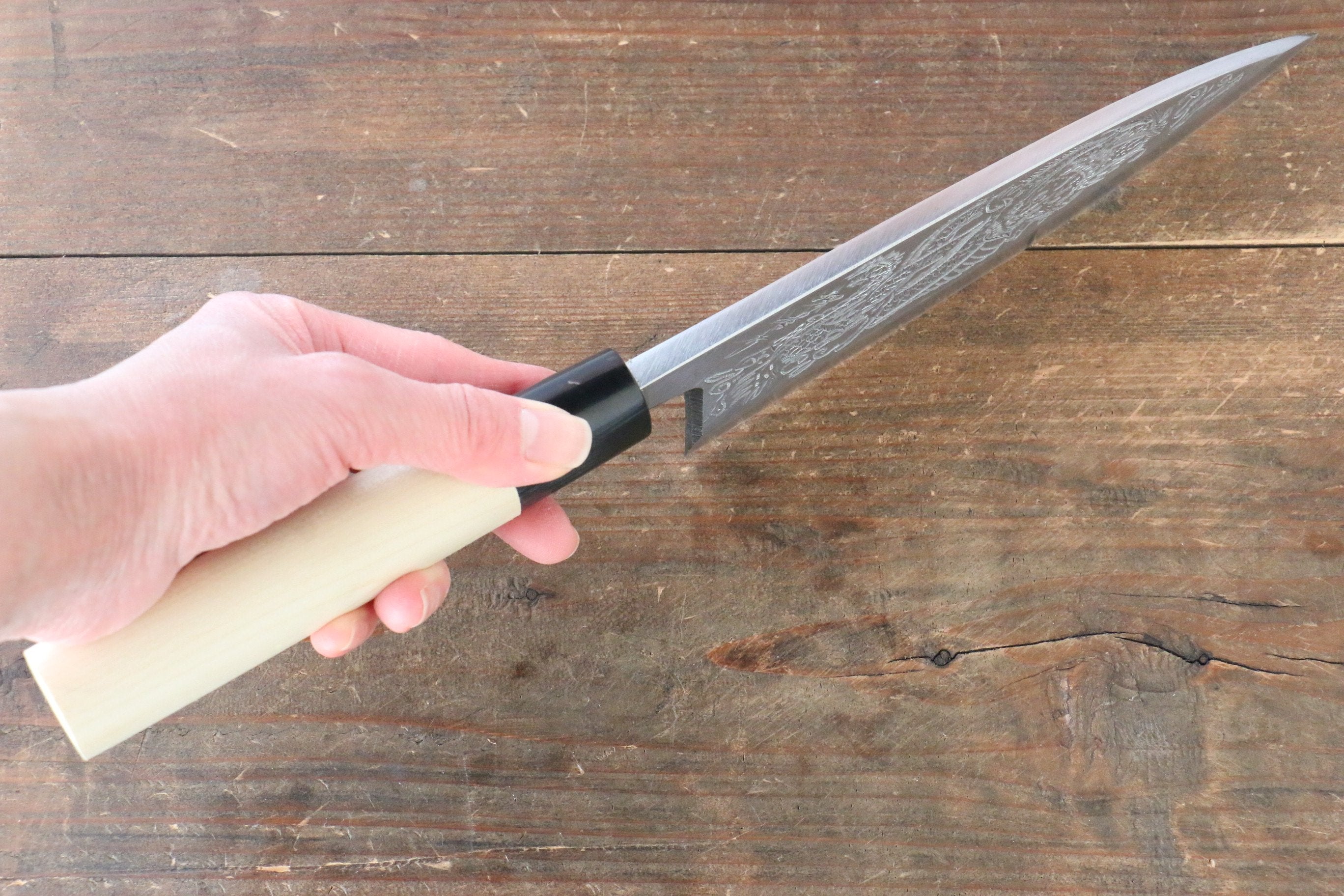 Sakai Takayuki Kasumitogi White Steel Ittouryumon Engraved Deba - Seisuke Knife