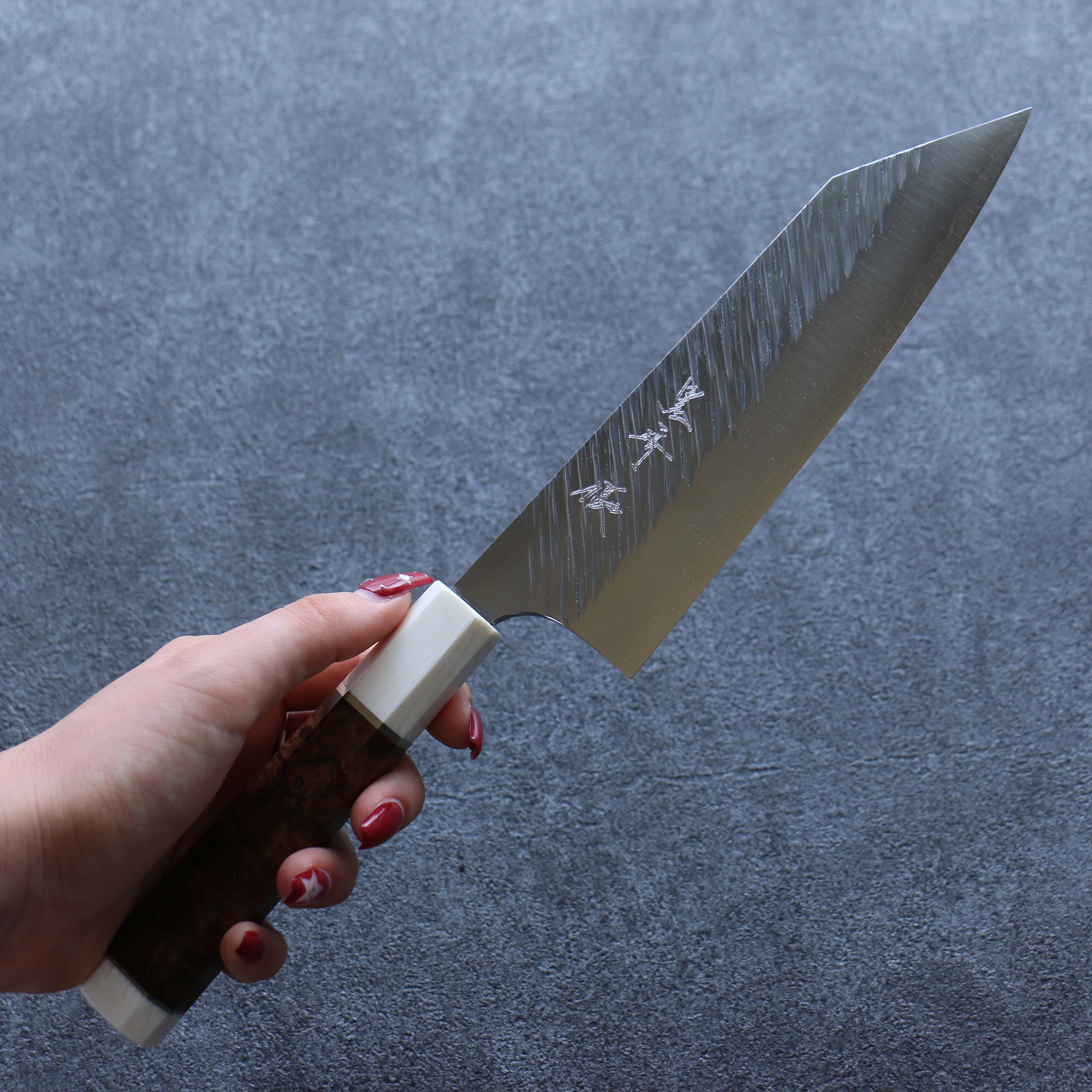 Yu Kurosaki Fujin SG2 Hammered Bunka 165mm Stabilized Birch Burl Handle - Seisuke Knife