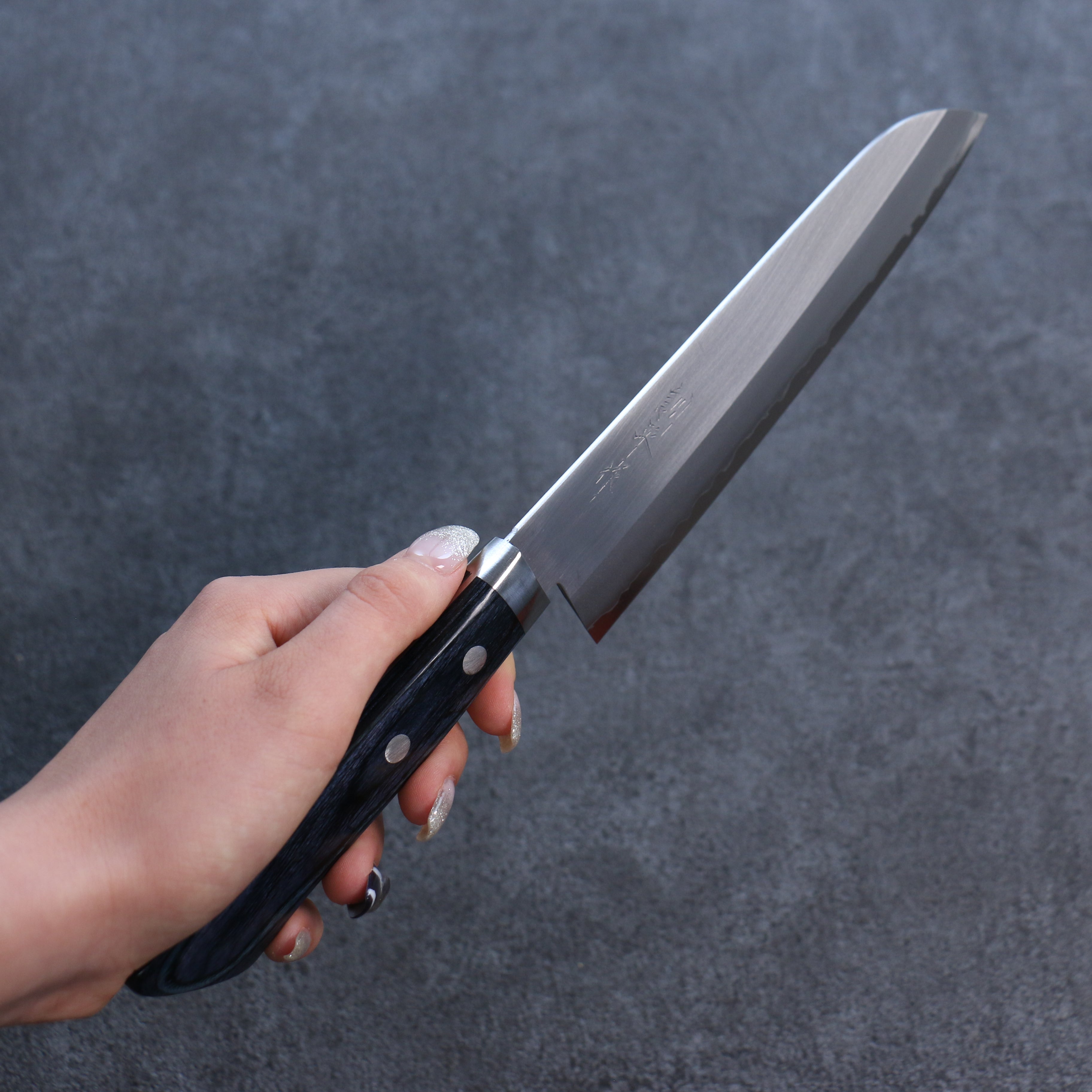 Kunihira VG1 Migaki Finished Santoku 170mm Navy blue Pakka wood Handle - Seisuke Knife
