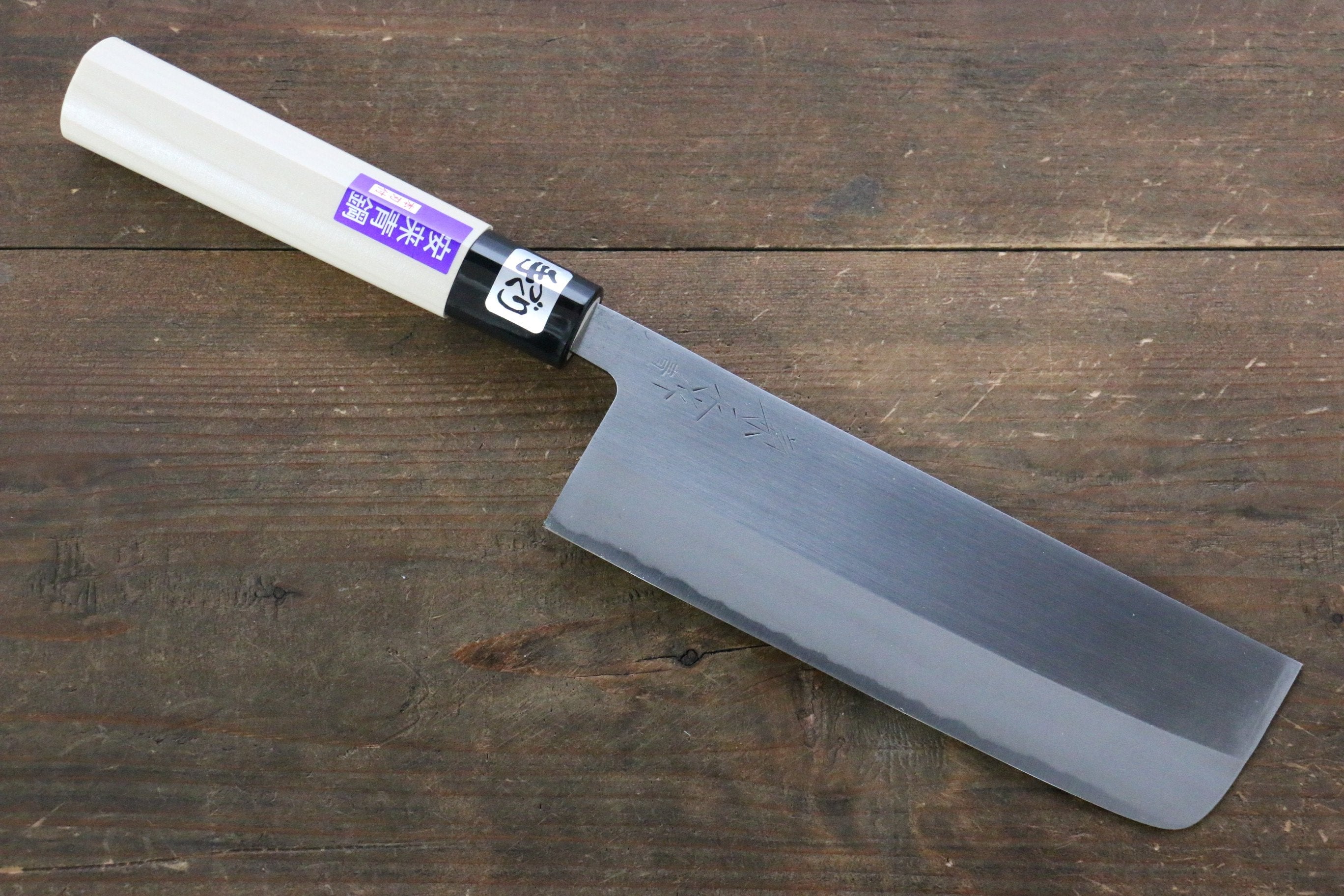 Kanetsune Blue Steel No.2 Migaki Finished Nakiri 165mm Magnolia Handle - Seisuke Knife
