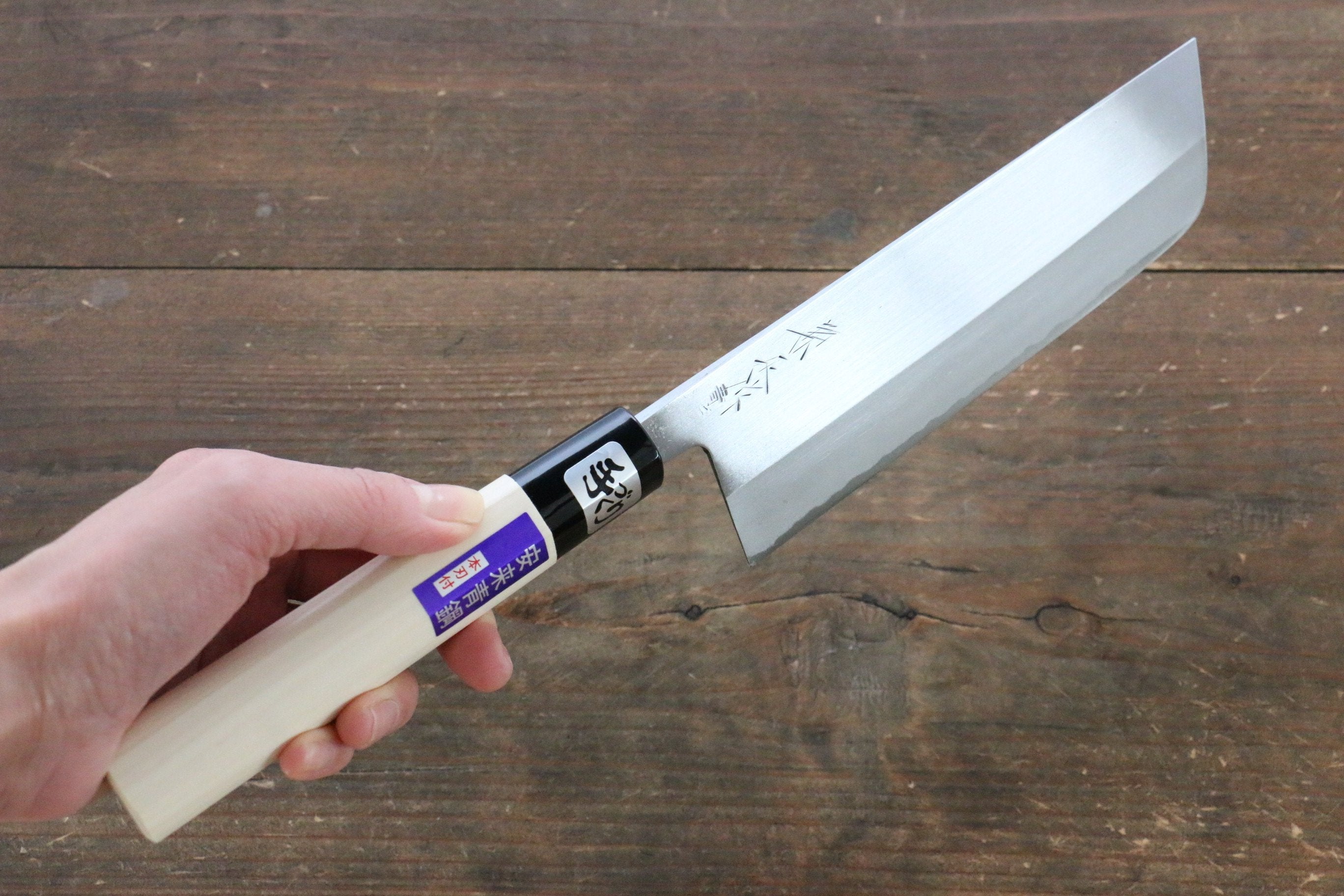 Kanetsune Blue Steel No.2 Migaki Finished Nakiri 165mm Magnolia Handle - Seisuke Knife