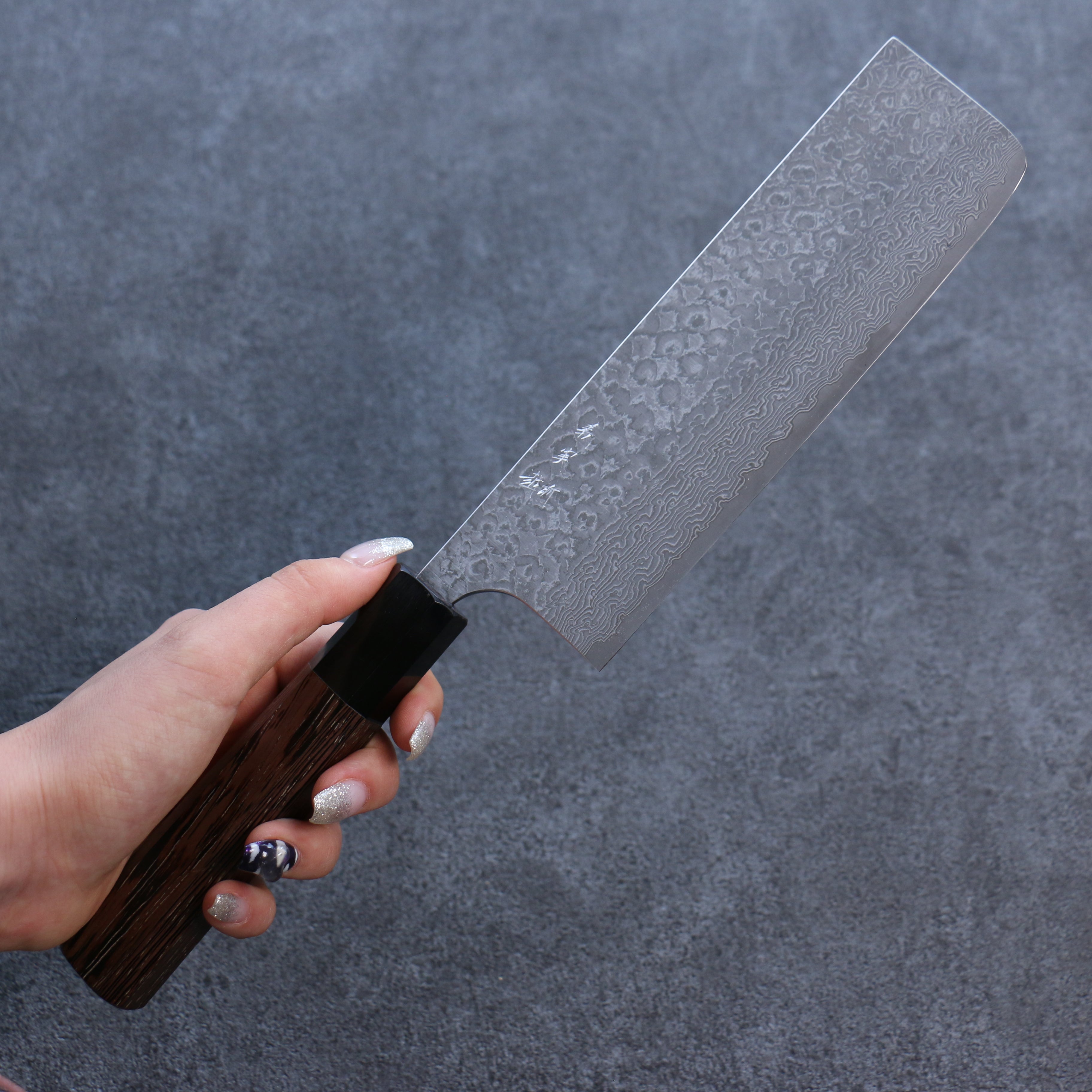 Yoshimi Kato VG10 Black Damascus Nakiri 165mm Wenge Handle - Seisuke Knife