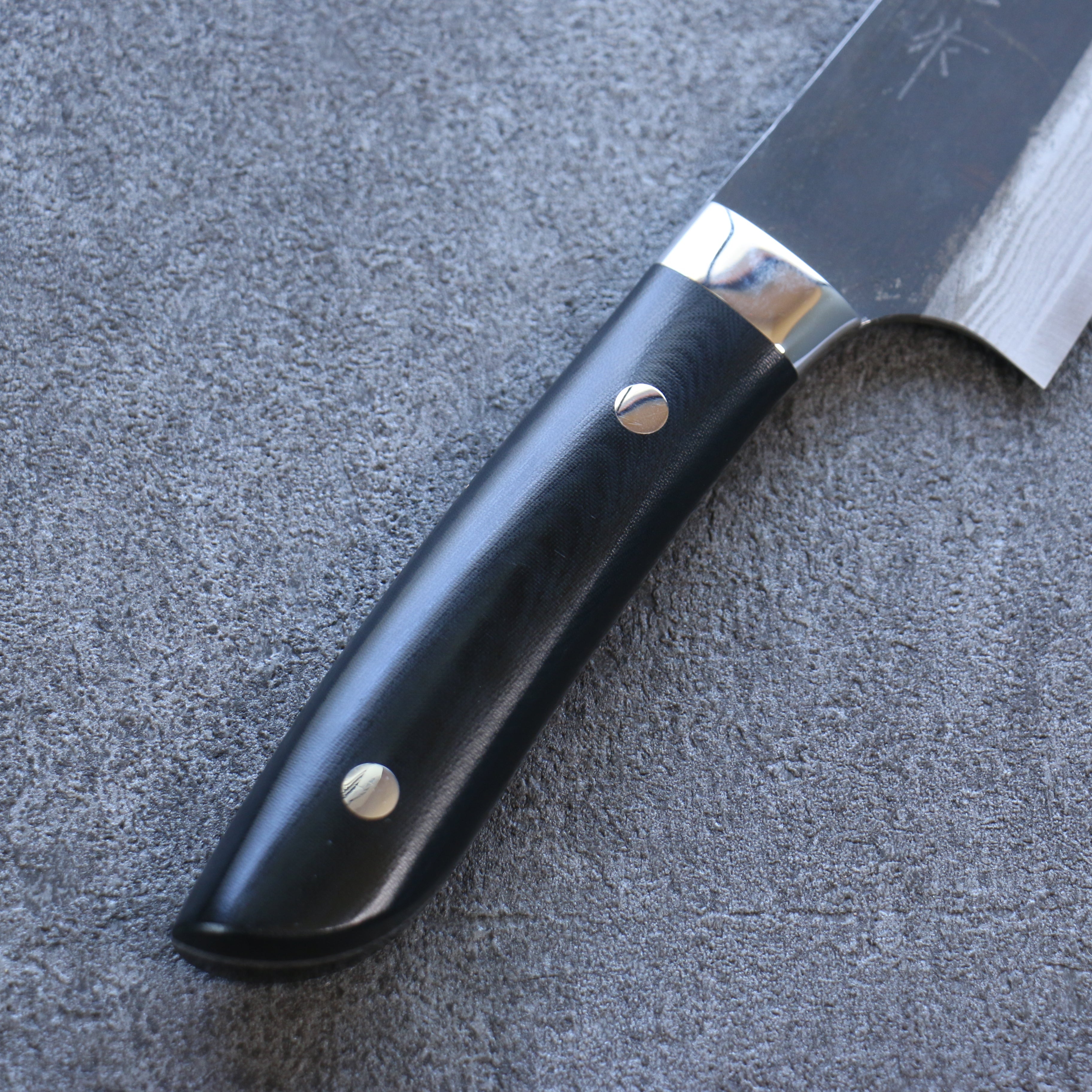Takeshi Saji Blue Super Black Finished Damascus Kiritsuke Gyuto 210mm Black Micarta Handle - Seisuke Knife