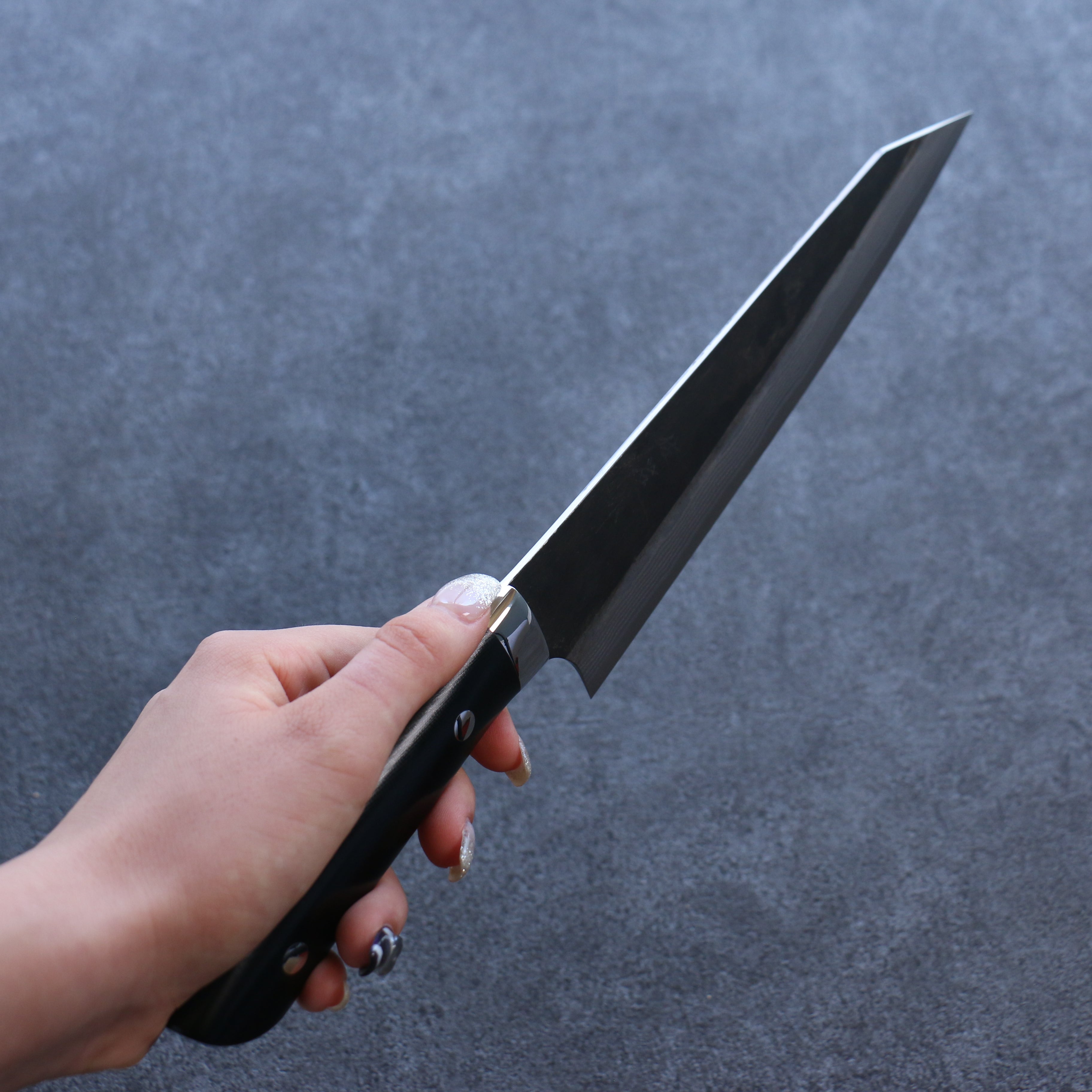 Takeshi Saji Blue Super Black Finished Damascus Kiritsuke Gyuto 210mm Black Micarta Handle - Seisuke Knife