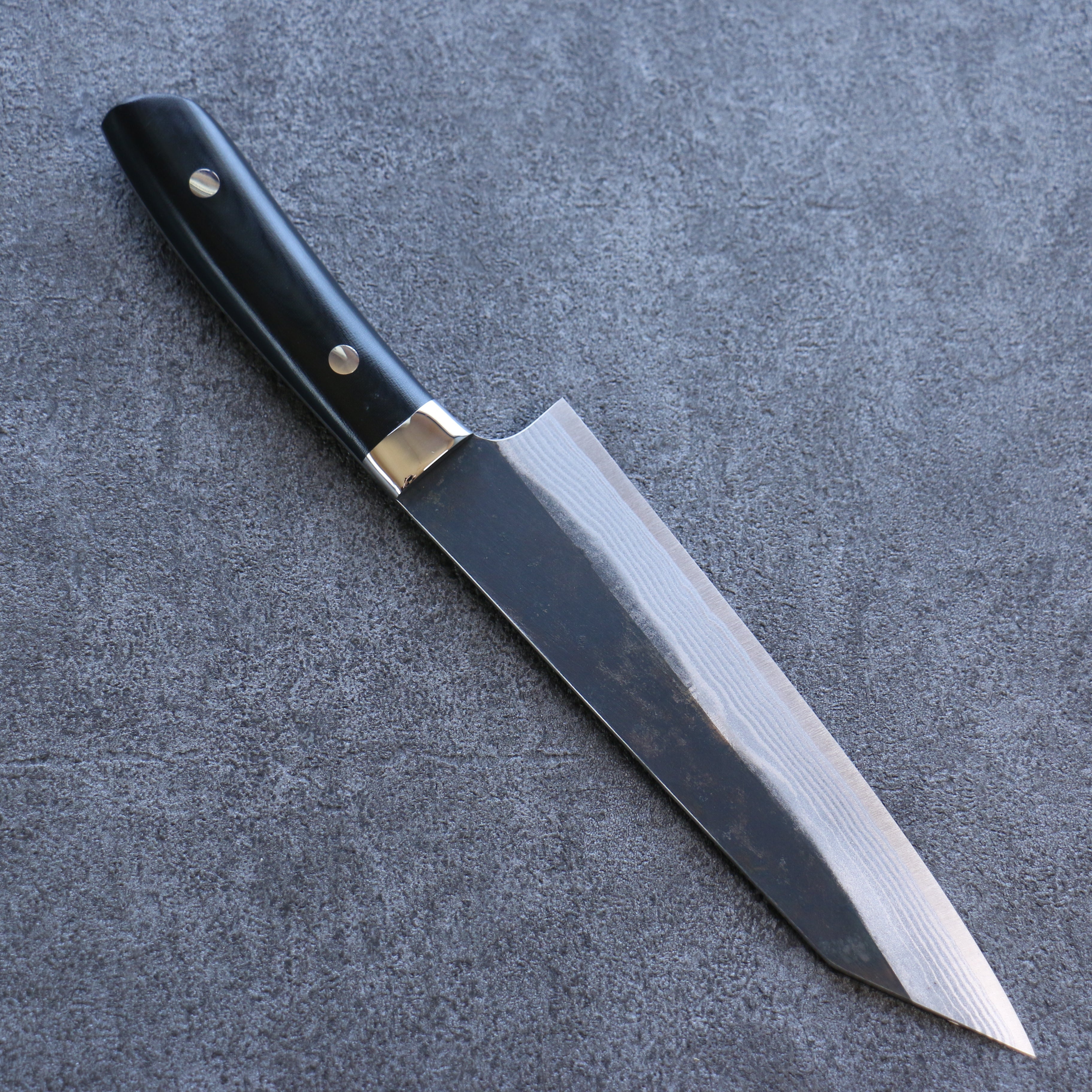 Takeshi Saji Blue Super Black Finished Damascus Kiritsuke Gyuto 180mm Black Micarta Handle - Seisuke Knife