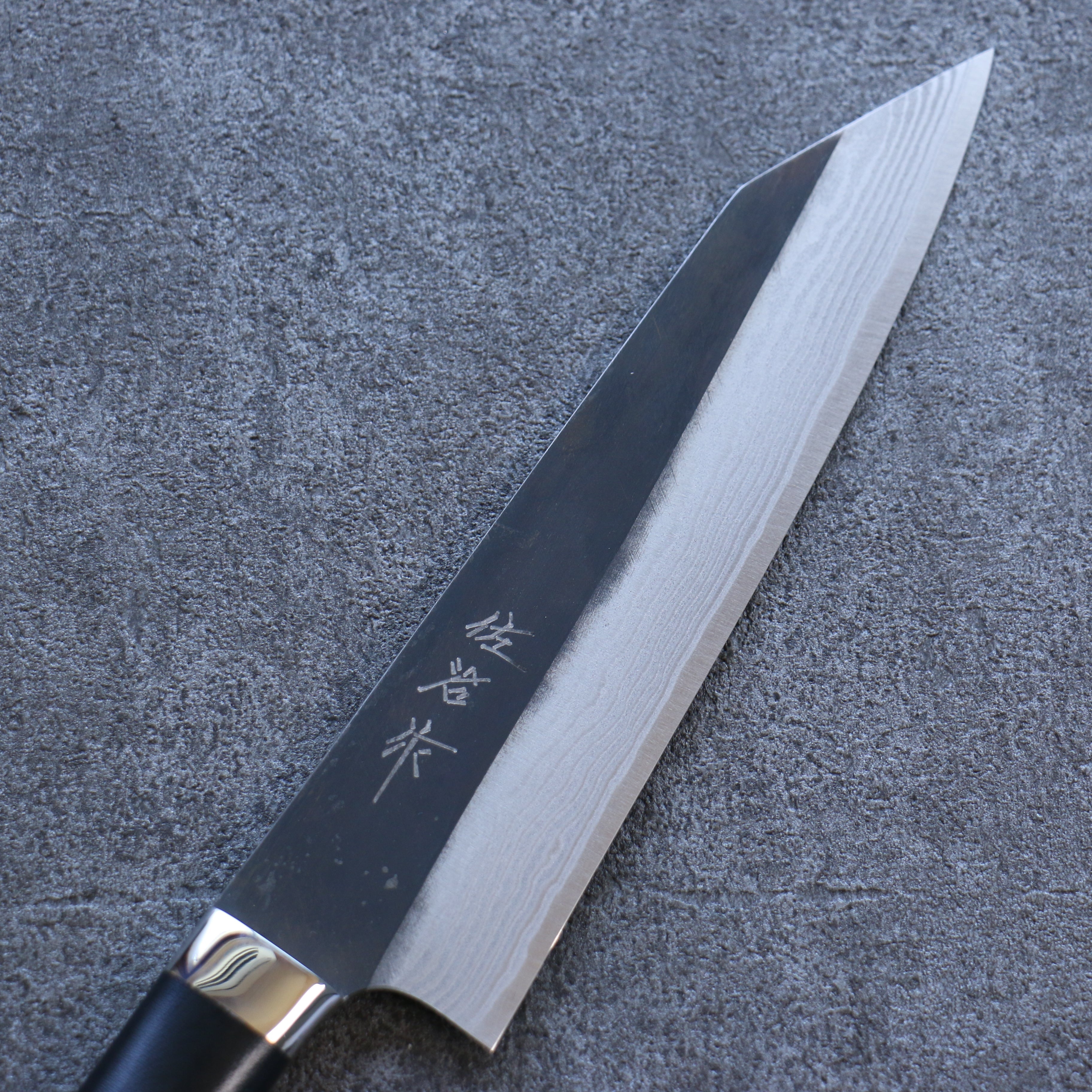 Takeshi Saji Blue Super Black Finished Damascus Kiritsuke Gyuto 180mm Black Micarta Handle - Seisuke Knife