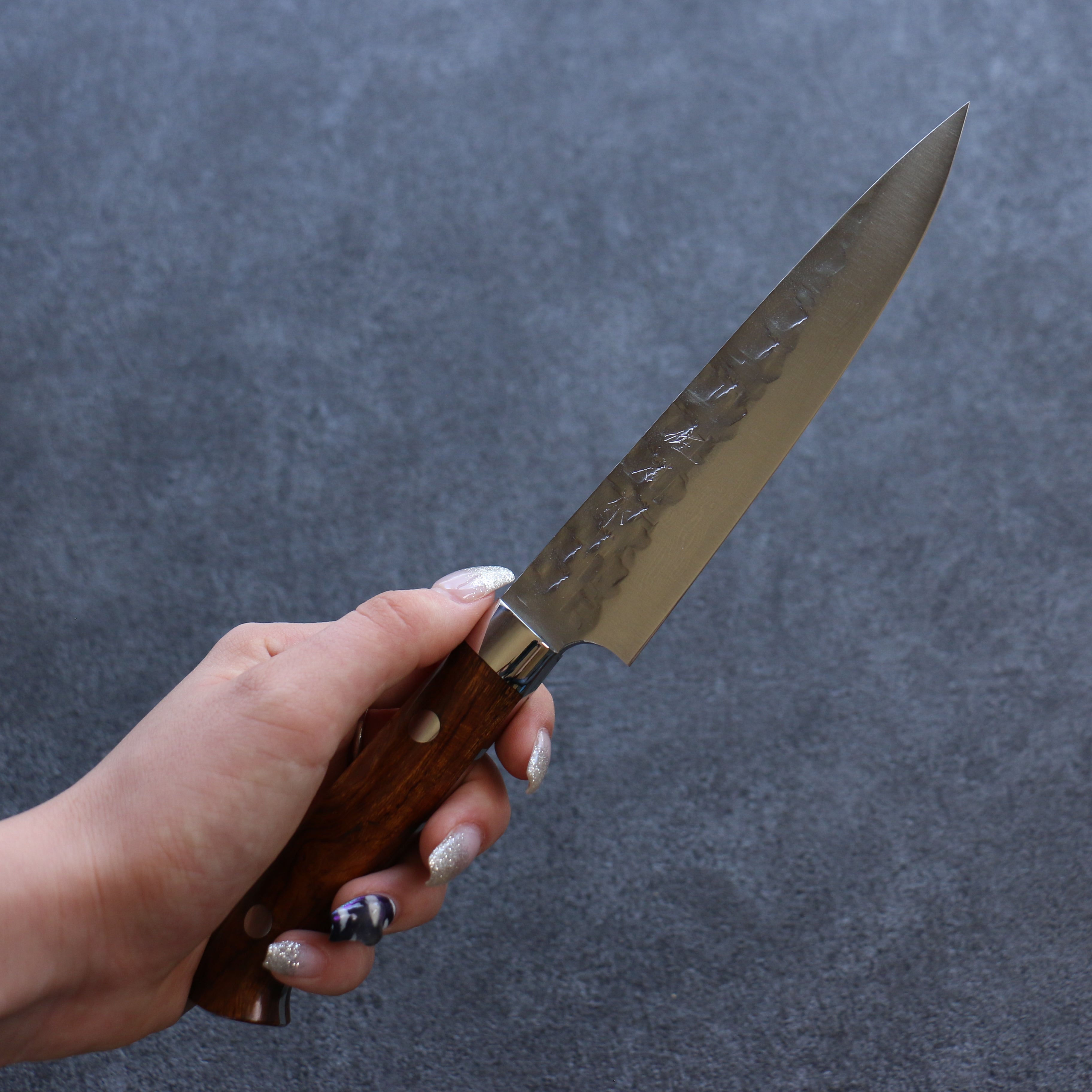 Takeshi Saji VG10 Hammered Damascus Petty-Utility 135mm Ironwood Handle - Seisuke Knife