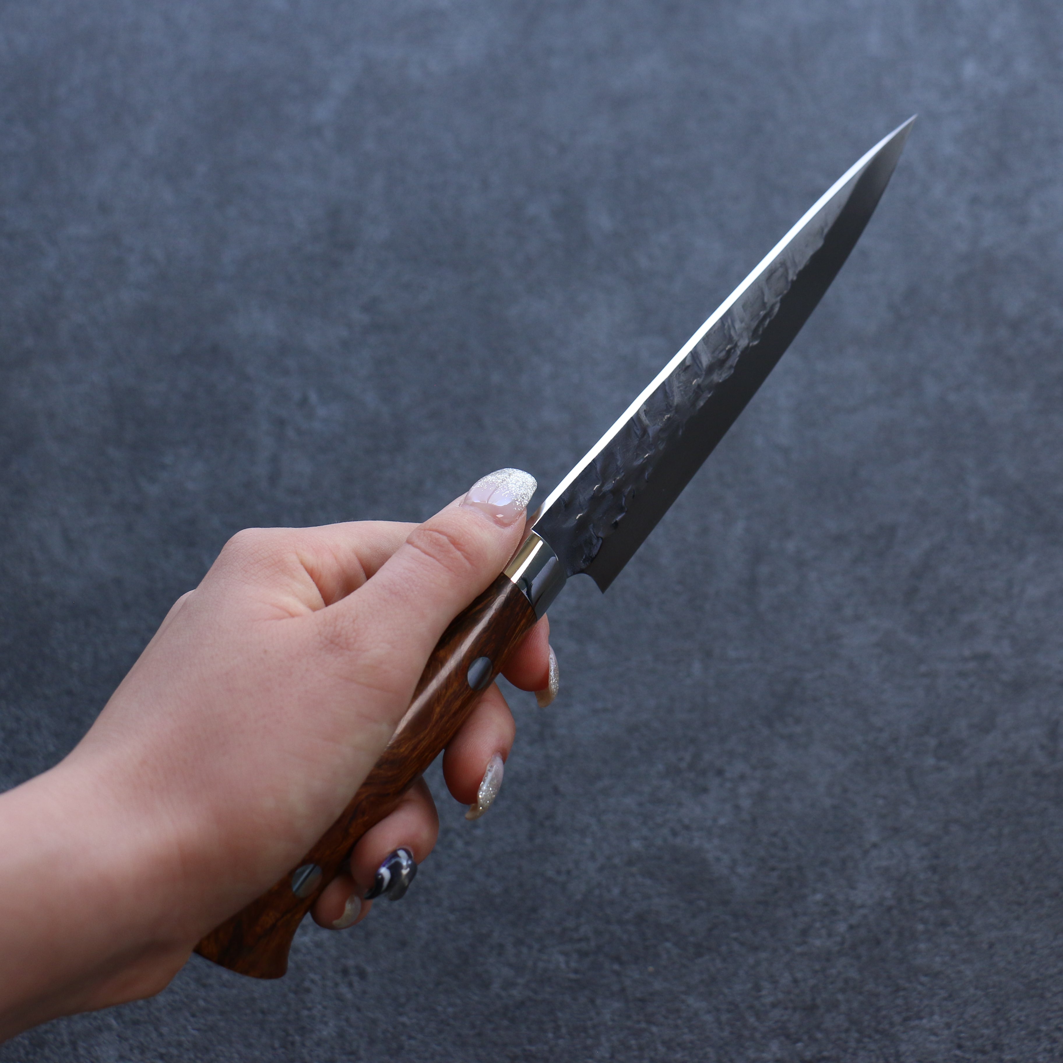 Takeshi Saji VG10 Hammered Damascus Petty-Utility 135mm Ironwood Handle - Seisuke Knife