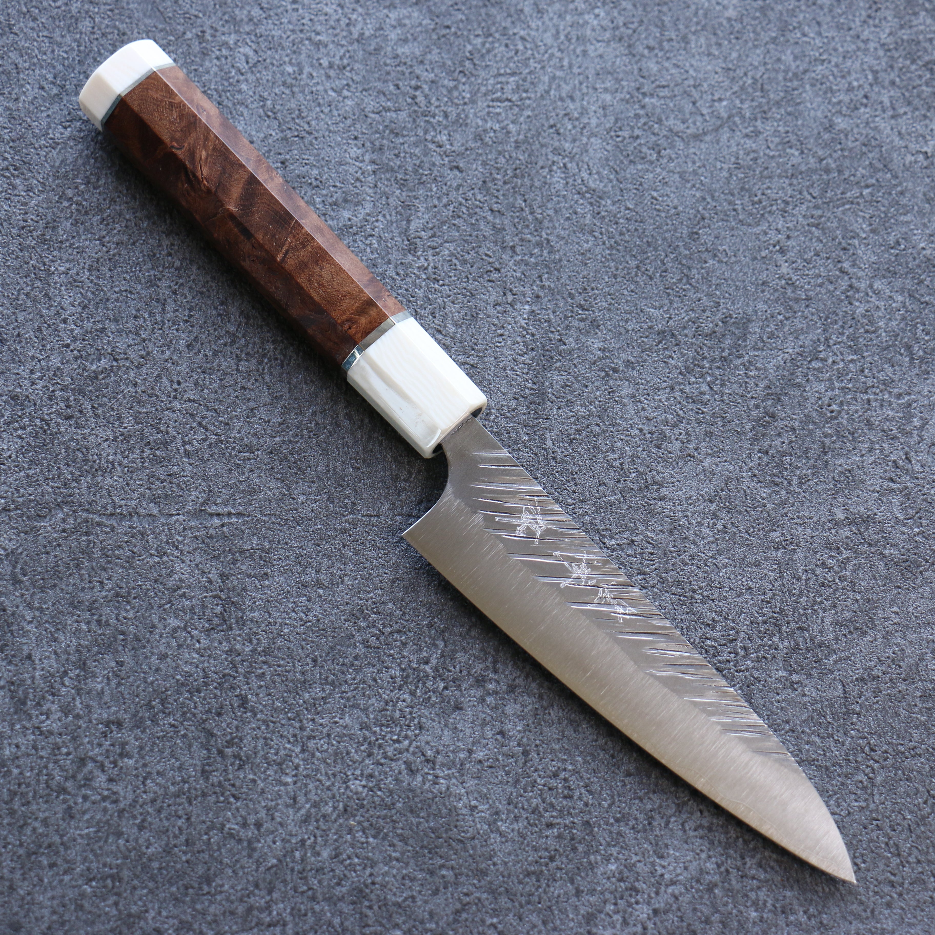 Yu Kurosaki Fujin SG2 Hammered Petty-Utility 120mm Stabilized wood (Birch Burl) Handle - Seisuke Knife