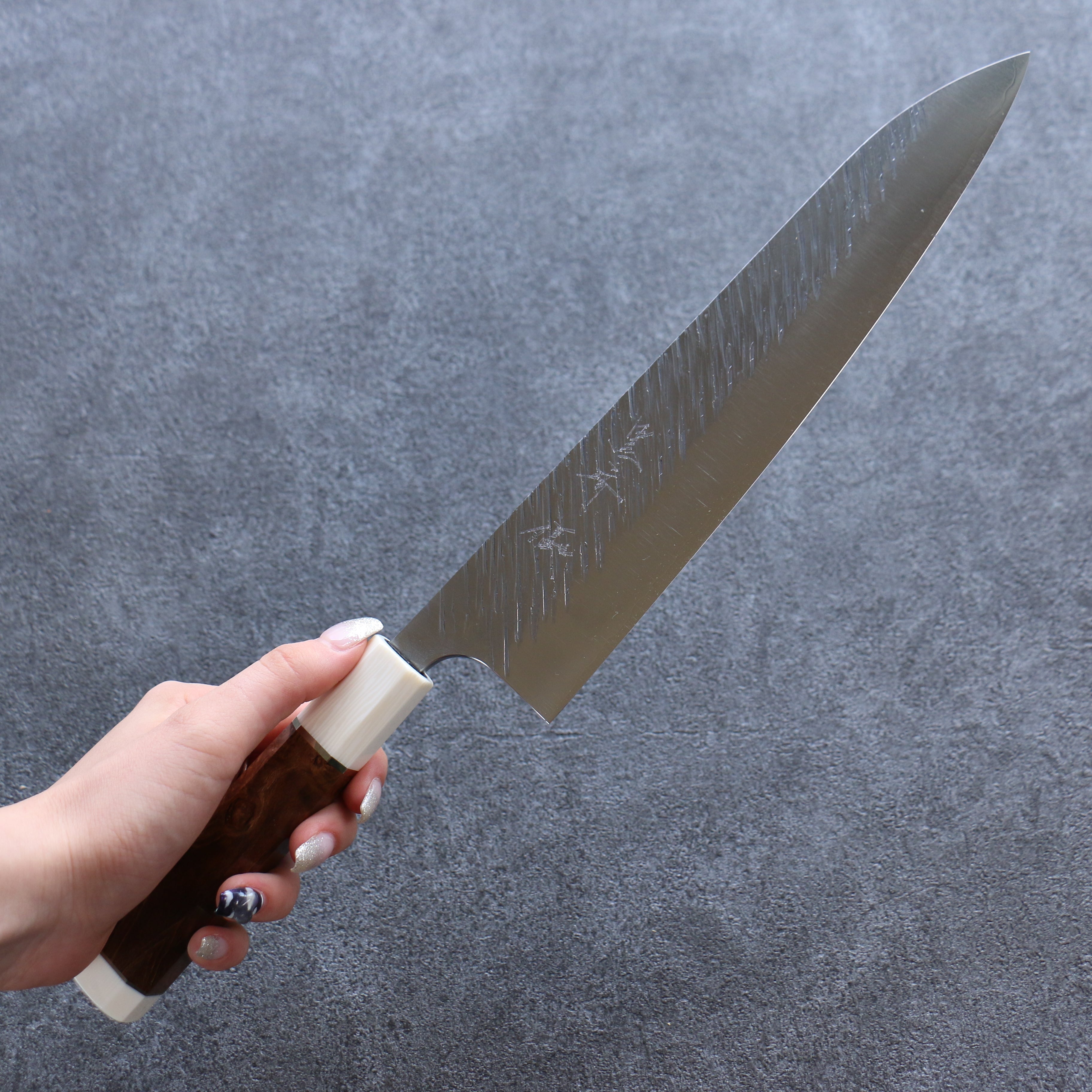 Yu Kurosaki Fujin SG2 Hammered Gyuto 240mm Stabilized wood (Birch Burl) Handle - Seisuke Knife