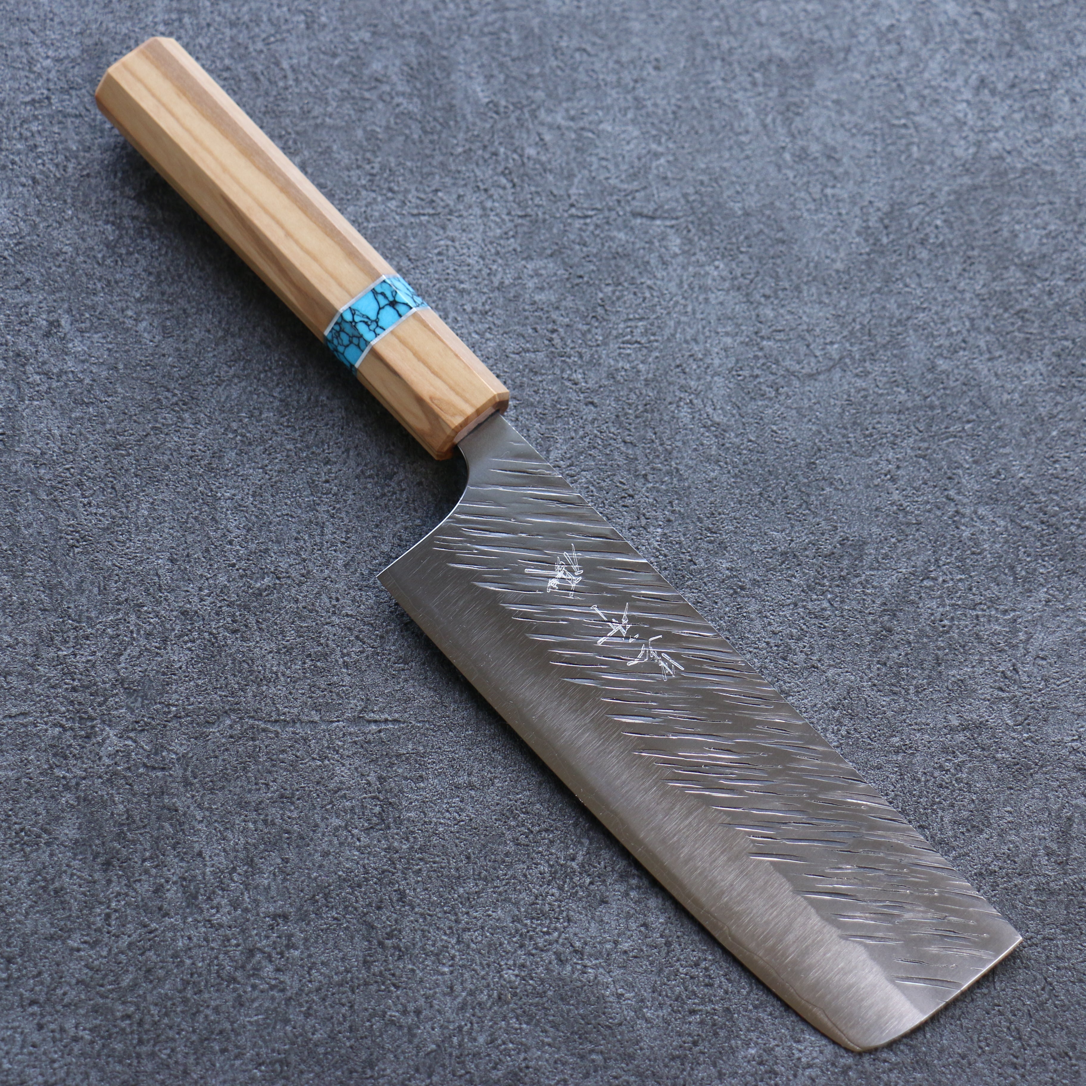 Yu Kurosaki Fujin SG2 Hammered Nakiri 165mm Olive tree(ferrule: Turquoise) Handle - Seisuke Knife