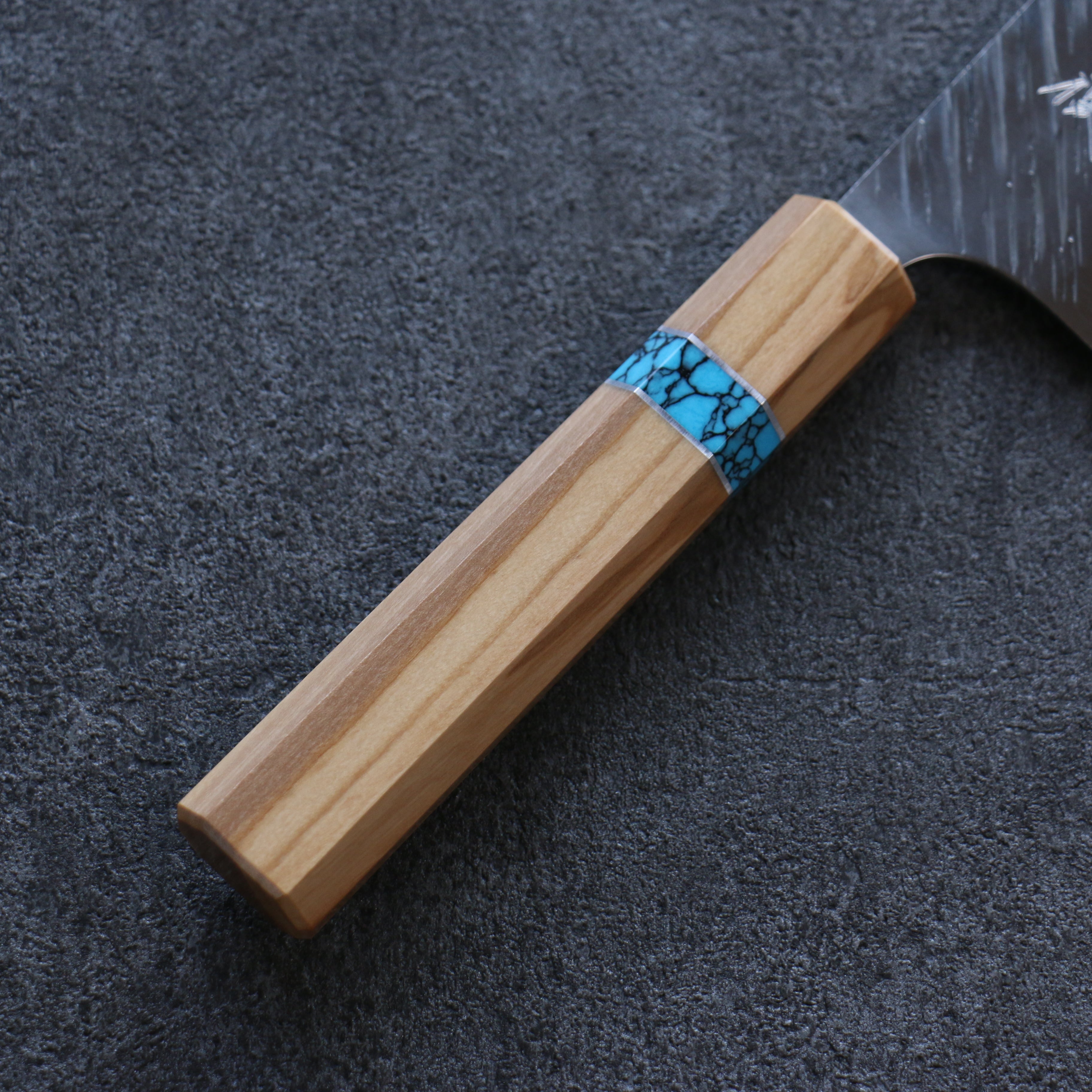 Yu Kurosaki Fujin SG2 Hammered Nakiri 165mm Olive tree(ferrule: Turquoise) Handle - Seisuke Knife