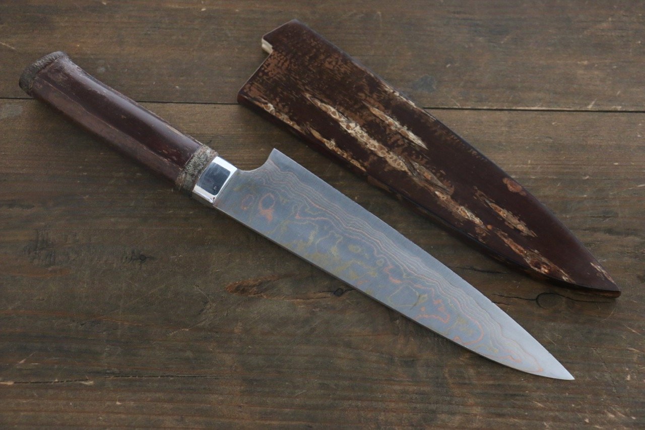 Takeshi Saji Blue Steel No.2 Colored Damascus Gyuto 180mm Cherry Blossoms Handle - Seisuke Knife