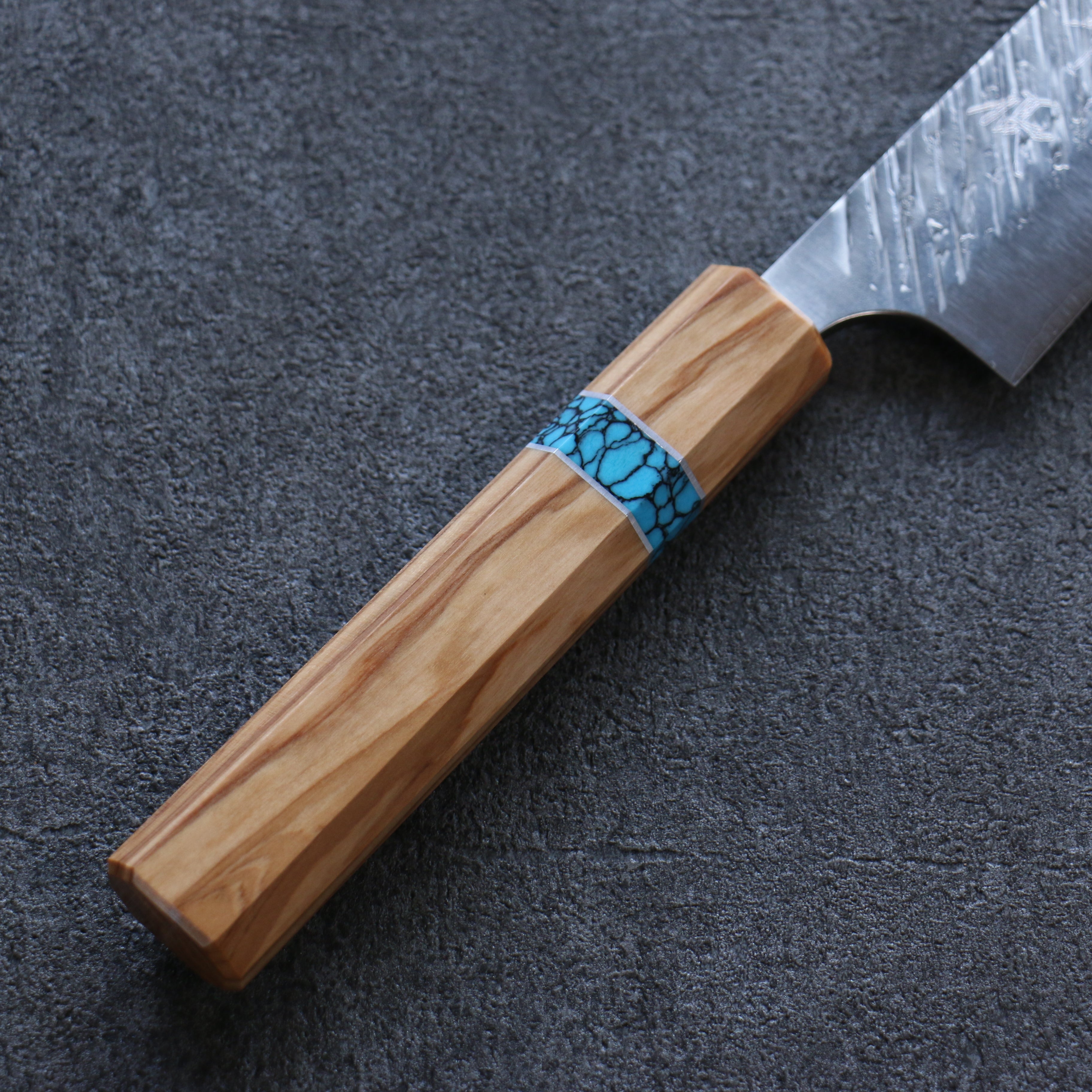 Yu Kurosaki Fujin SG2 Hammered Sujihiki 240mm Olive tree(ferrule: Turquoise) Handle - Seisuke Knife