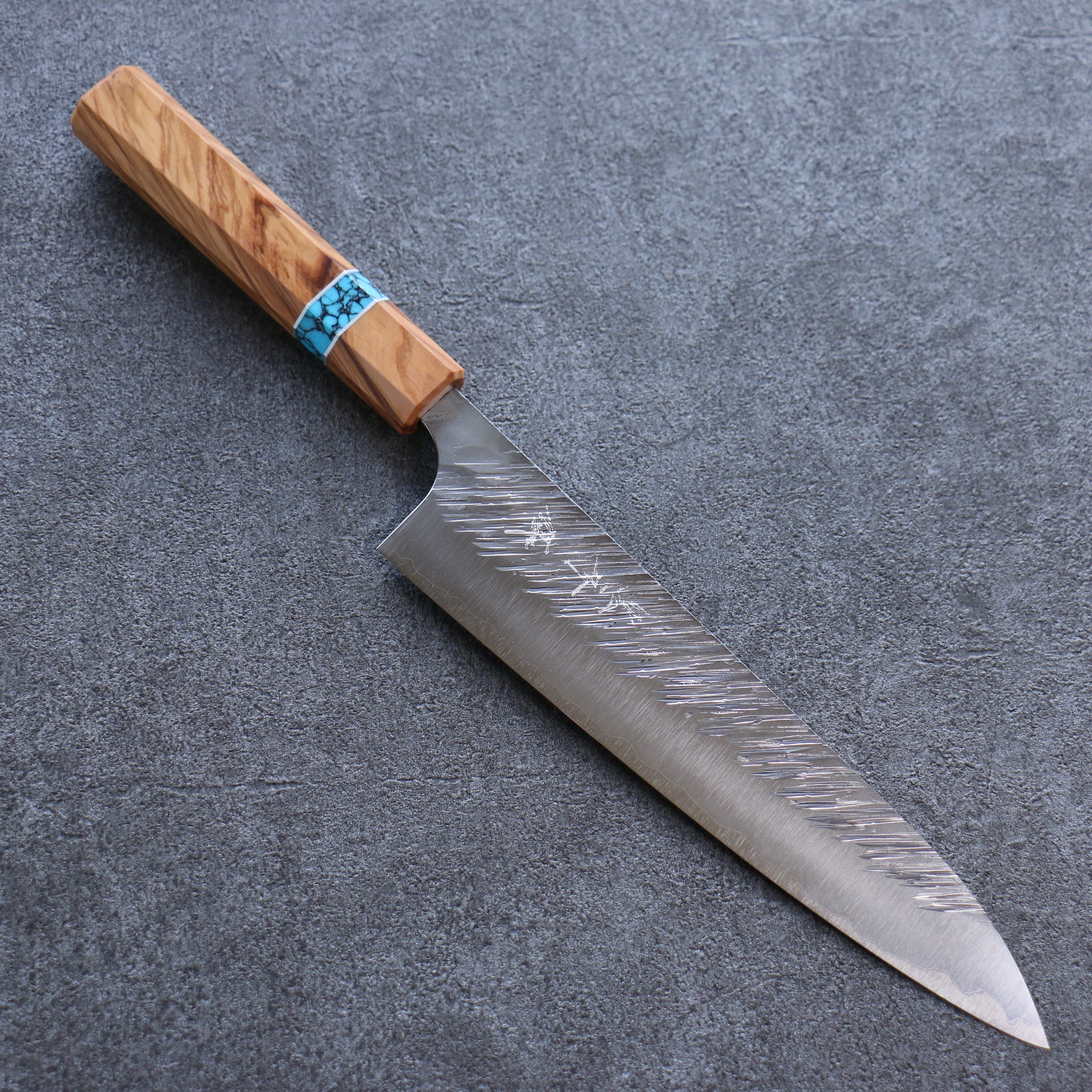 Yu Kurosaki Fujin SG2 Hammered Gyuto 210mm Olive tree(ferrule: Turquoise) Handle - Seisuke Knife
