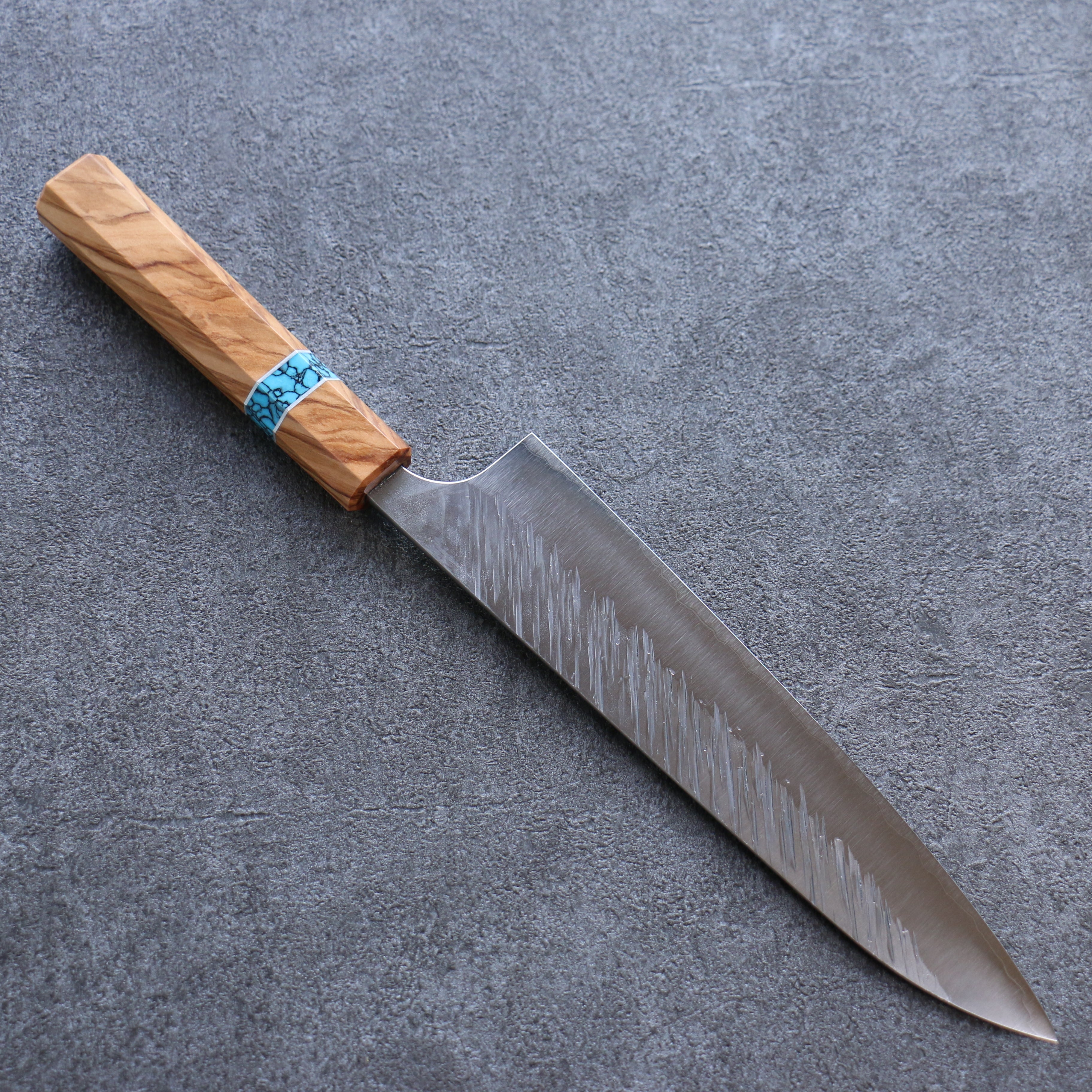 Yu Kurosaki Fujin SG2 Hammered Gyuto 210mm Olive tree(ferrule: Turquoise) Handle - Seisuke Knife