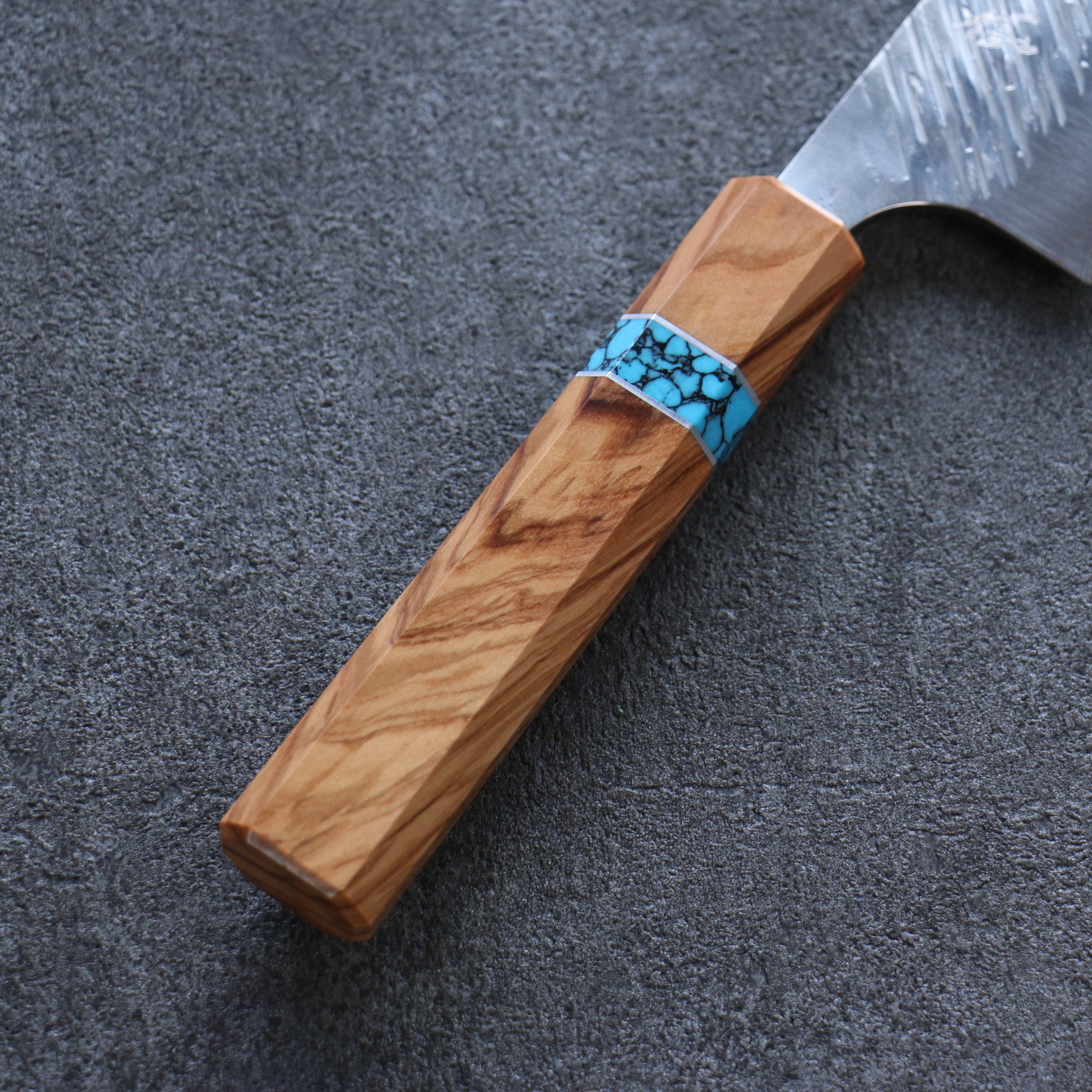 Yu Kurosaki Fujin SG2 Hammered Gyuto 210mm Olive tree(ferrule: Turquoise) Handle - Seisuke Knife