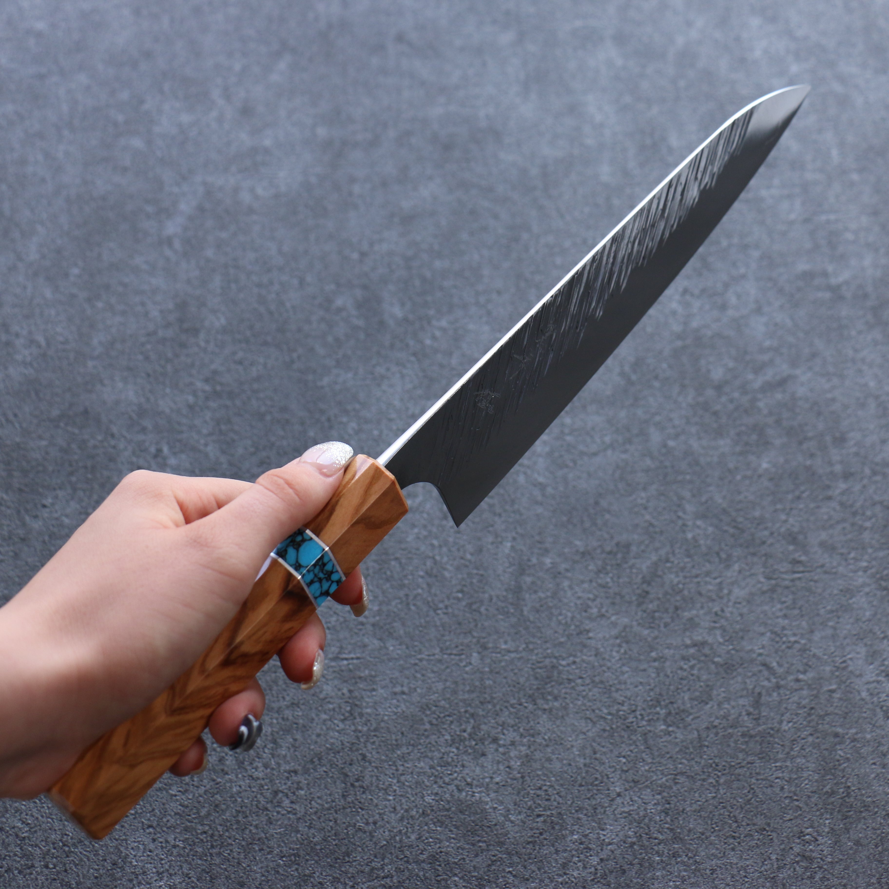 Yu Kurosaki Fujin SG2 Hammered Gyuto 210mm Olive tree(ferrule: Turquoise) Handle - Seisuke Knife