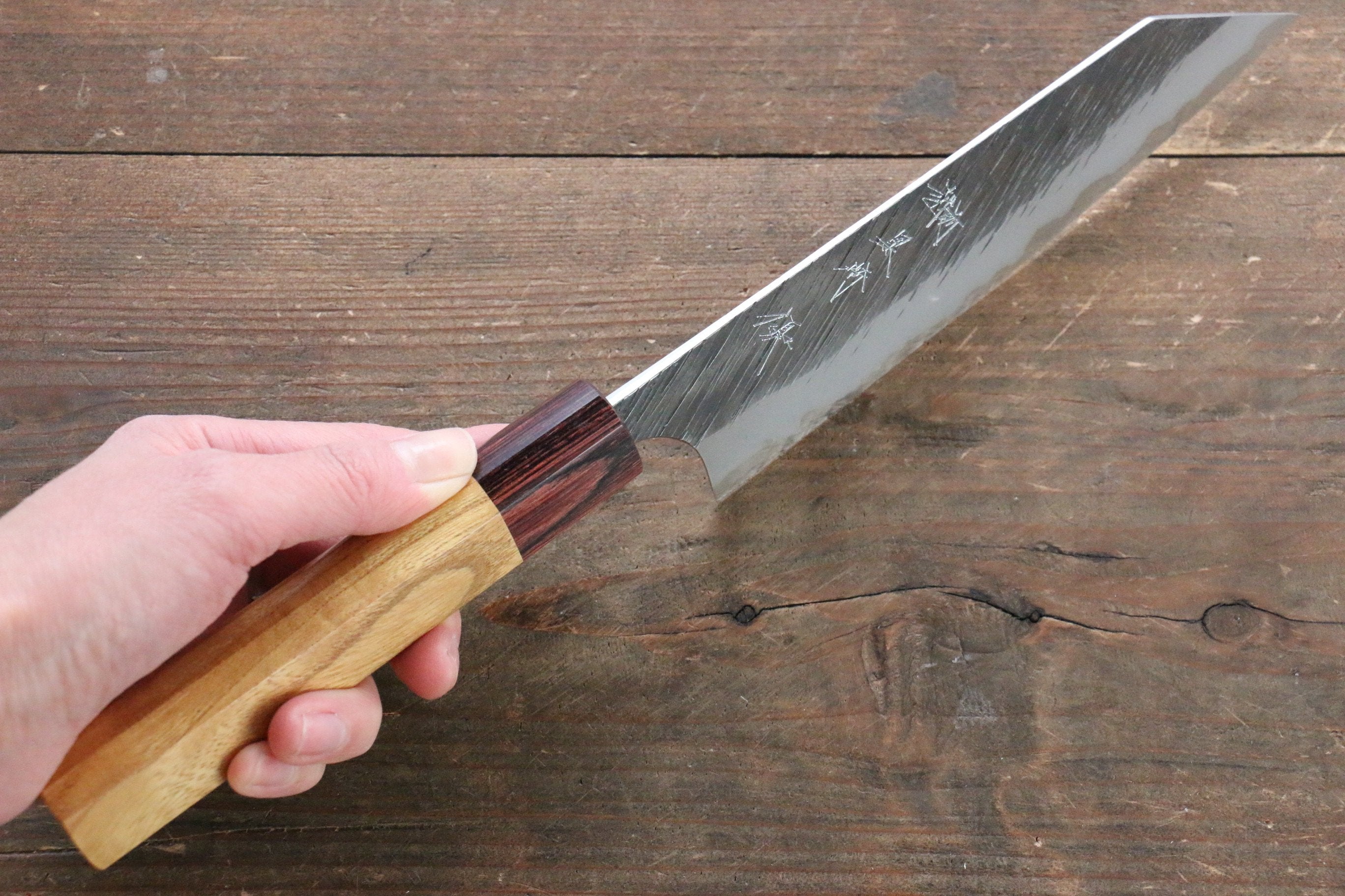 Yu Kurosaki Fujin Blue Super Hammered Bunka 165mm with Keyaki Elm Handle - Seisuke Knife