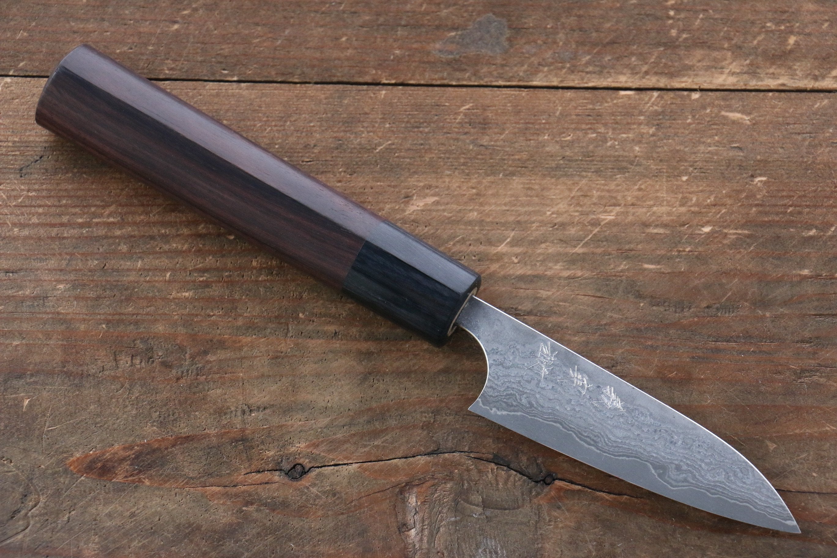 Yoshimi Kato VG10 8 Layer Damascus Petty-Utility 75mm with Shitan Handle - Seisuke Knife