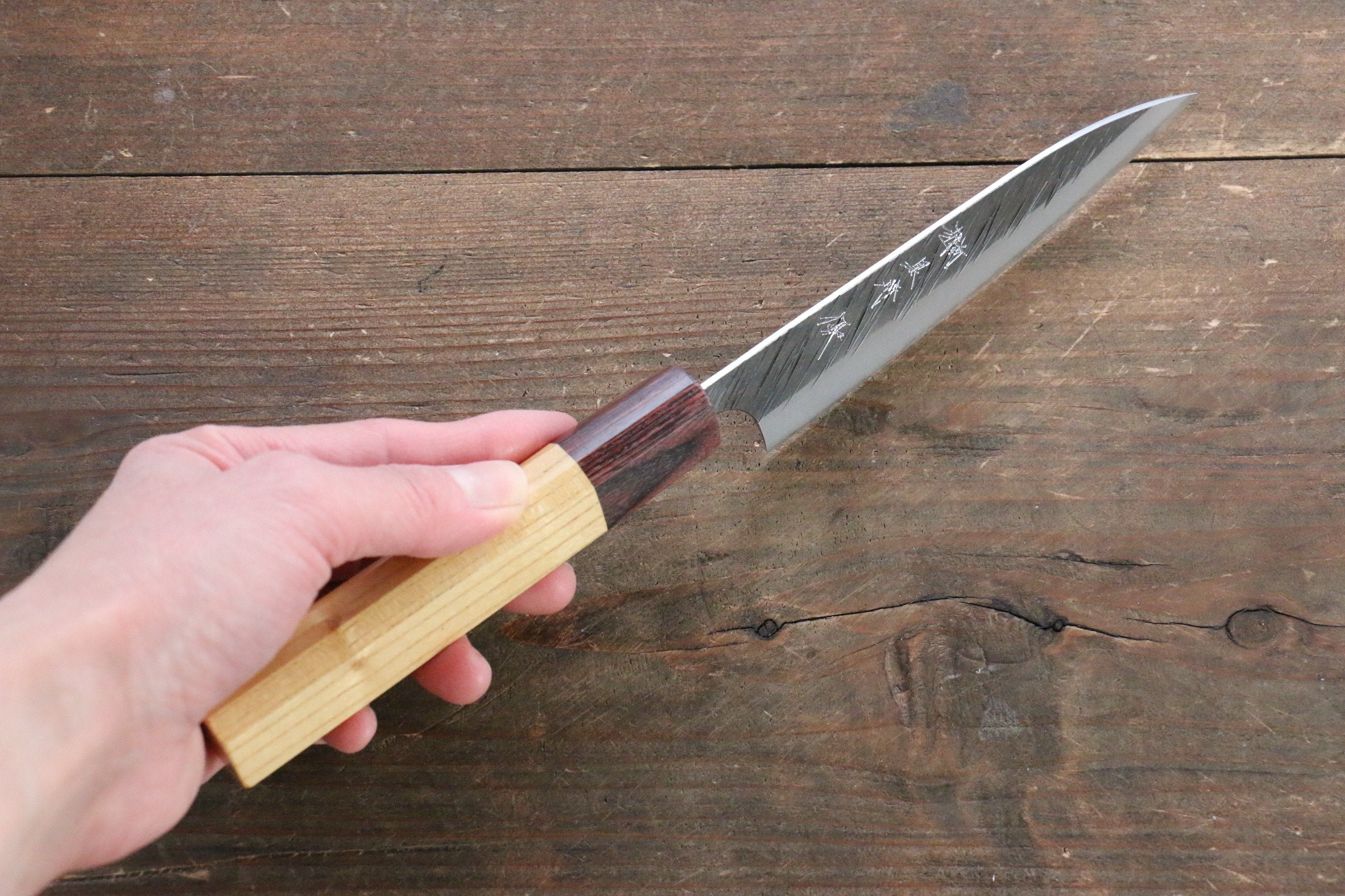 Yu Kurosaki Fujin Blue Super Hammered Petty-Utility 120mm Keyaki (Japanese Elm) Handle - Seisuke Knife