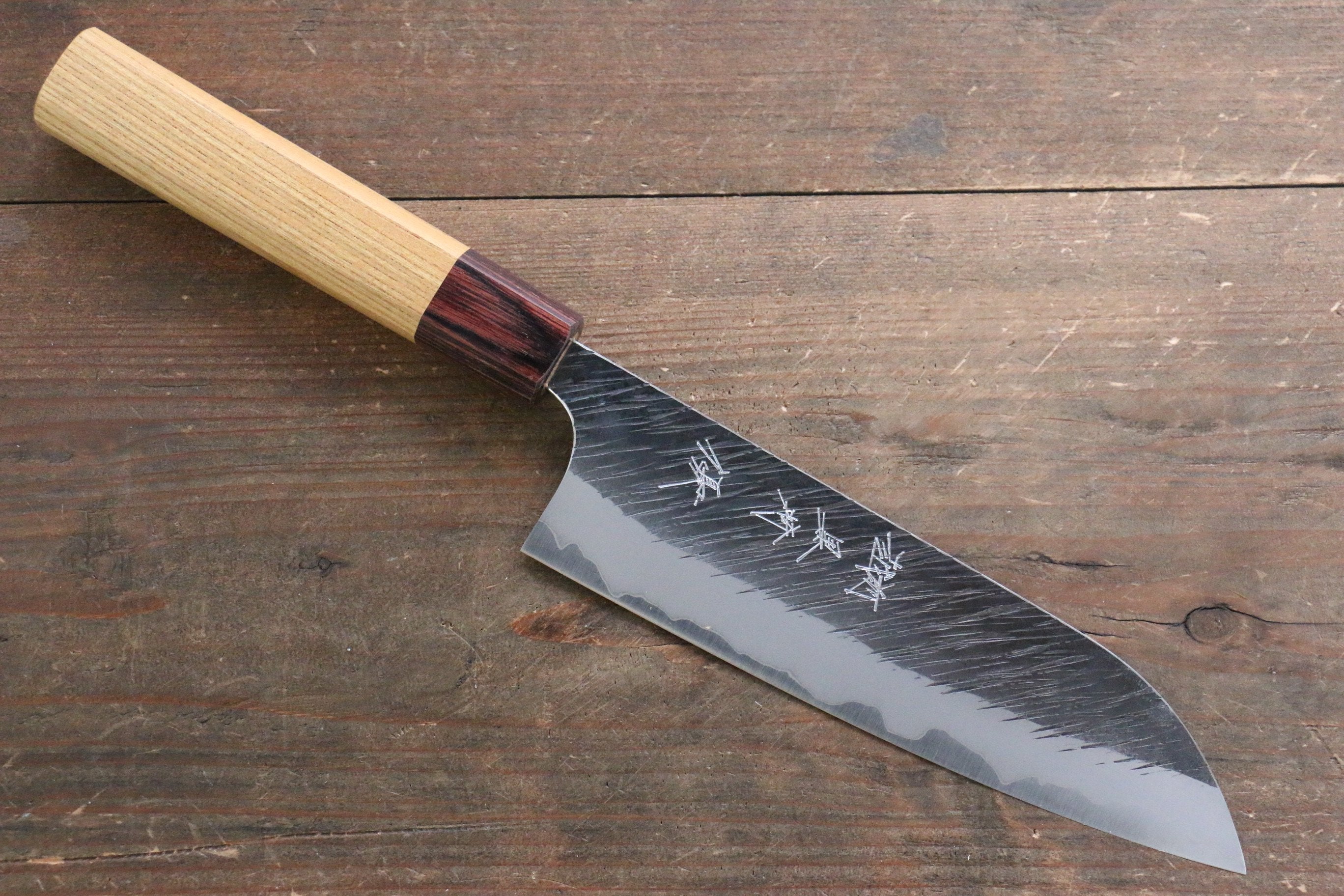 Yu Kurosaki Fujin Blue Super Hammered Santoku 165mm Keyaki (Japanese Elm) Handle - Seisuke Knife