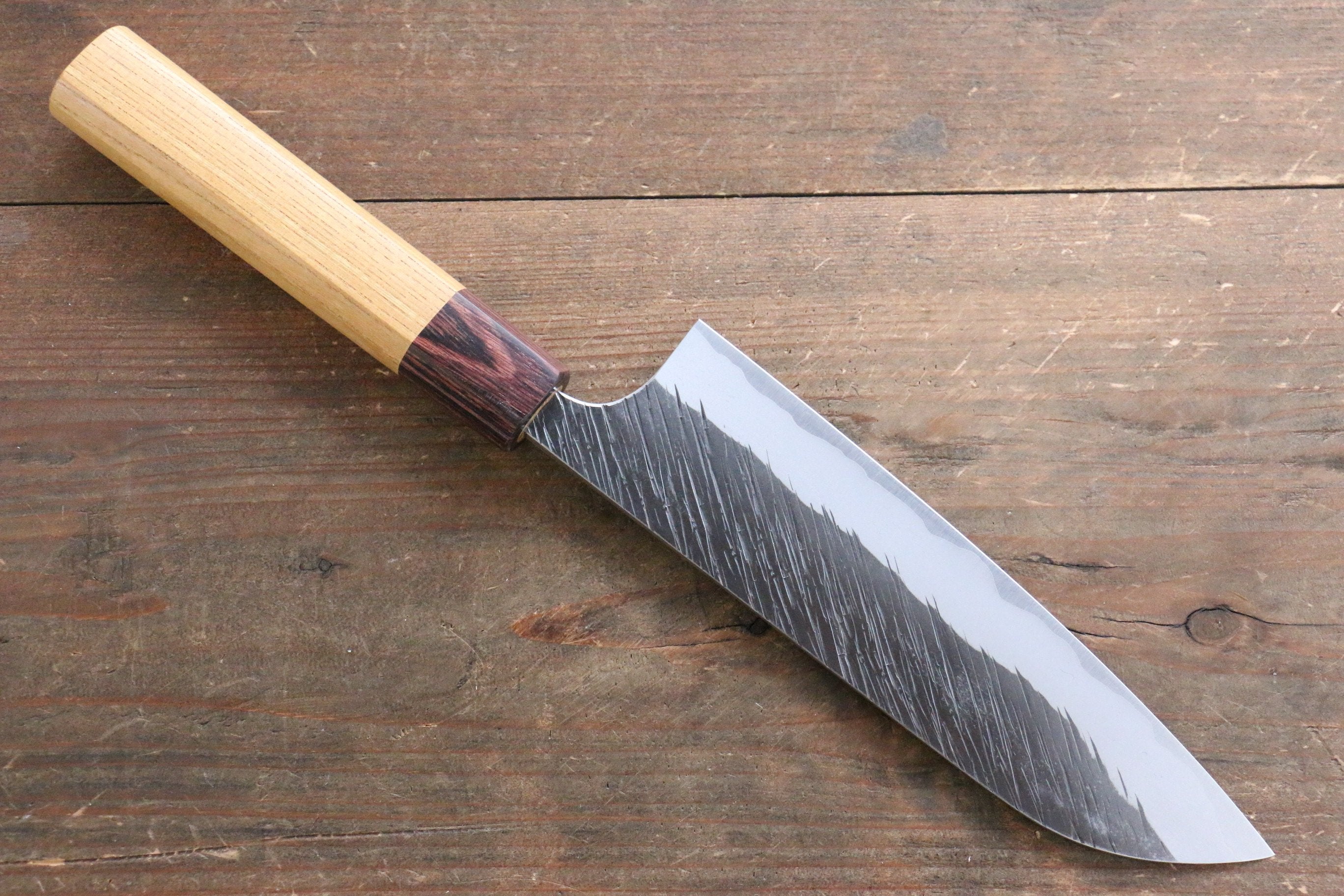 Yu Kurosaki Fujin Blue Super Hammered Santoku 165mm Keyaki (Japanese Elm) Handle - Seisuke Knife