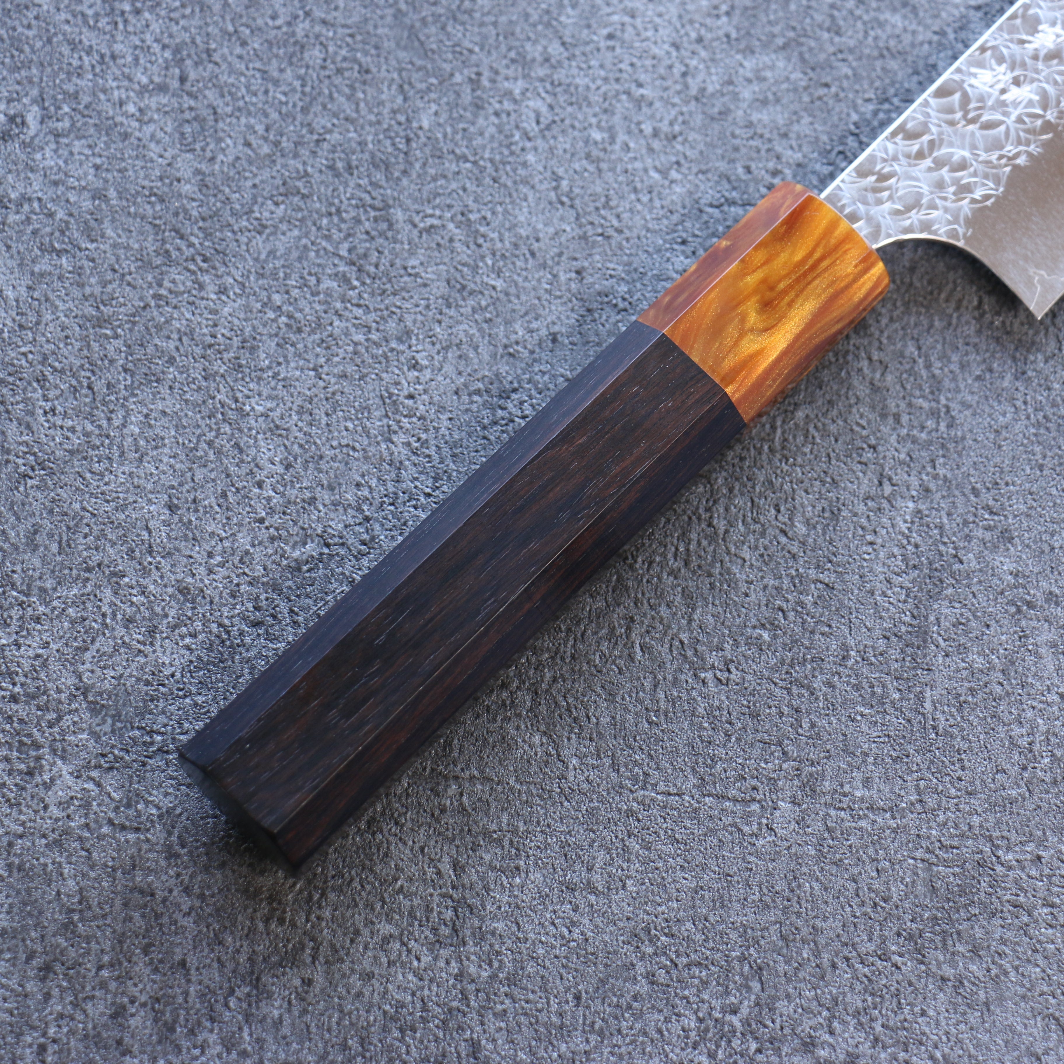 Yoshimi Kato Minamo SG2 Hammered Sujihiki 270mm Ebony (ferrule: Orange Resin) Handle - Seisuke Knife