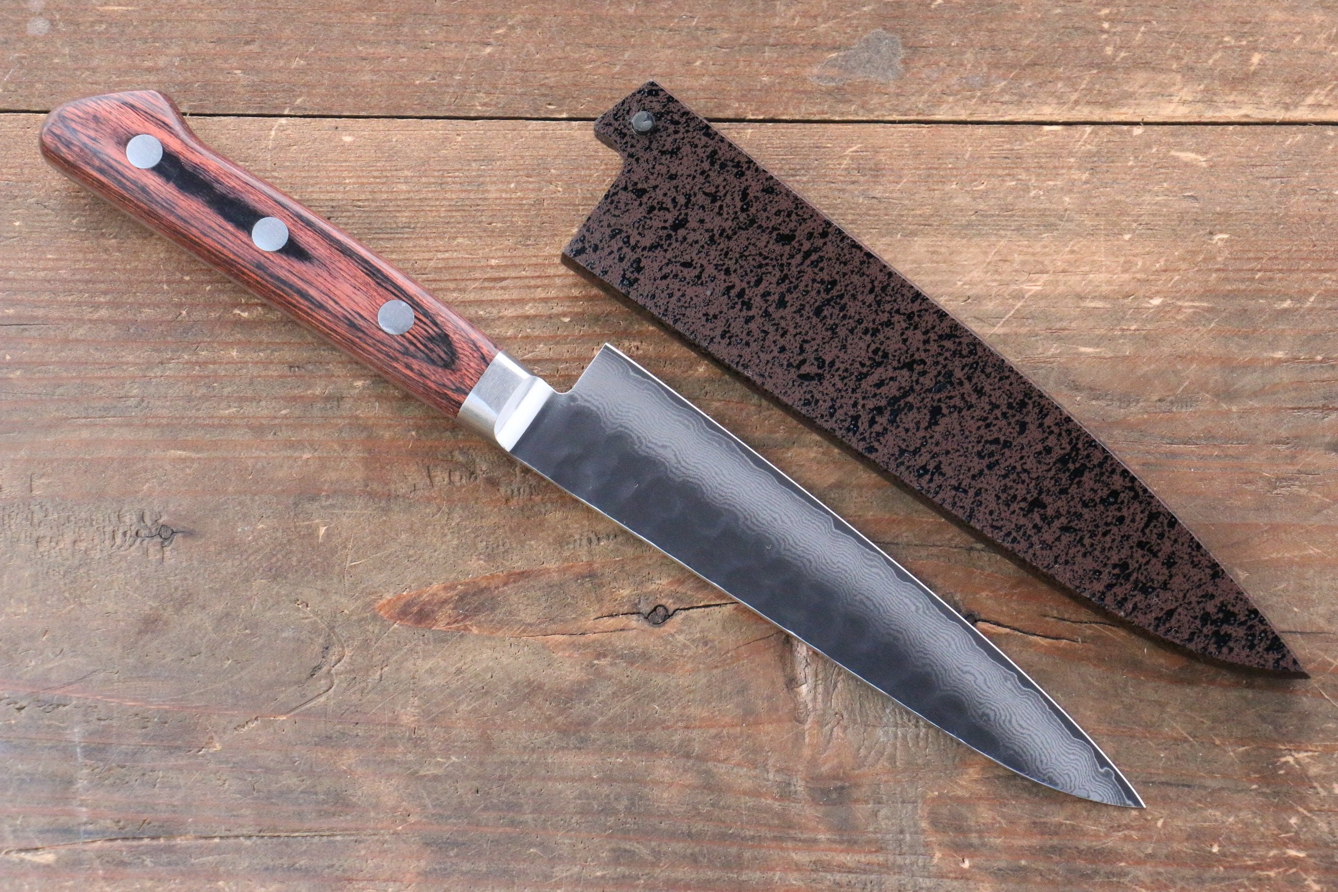 Seisuke VG10 33 Layer Damascus Petty-Utility 135mm Mahogany Handle with Sheath - Seisuke Knife
