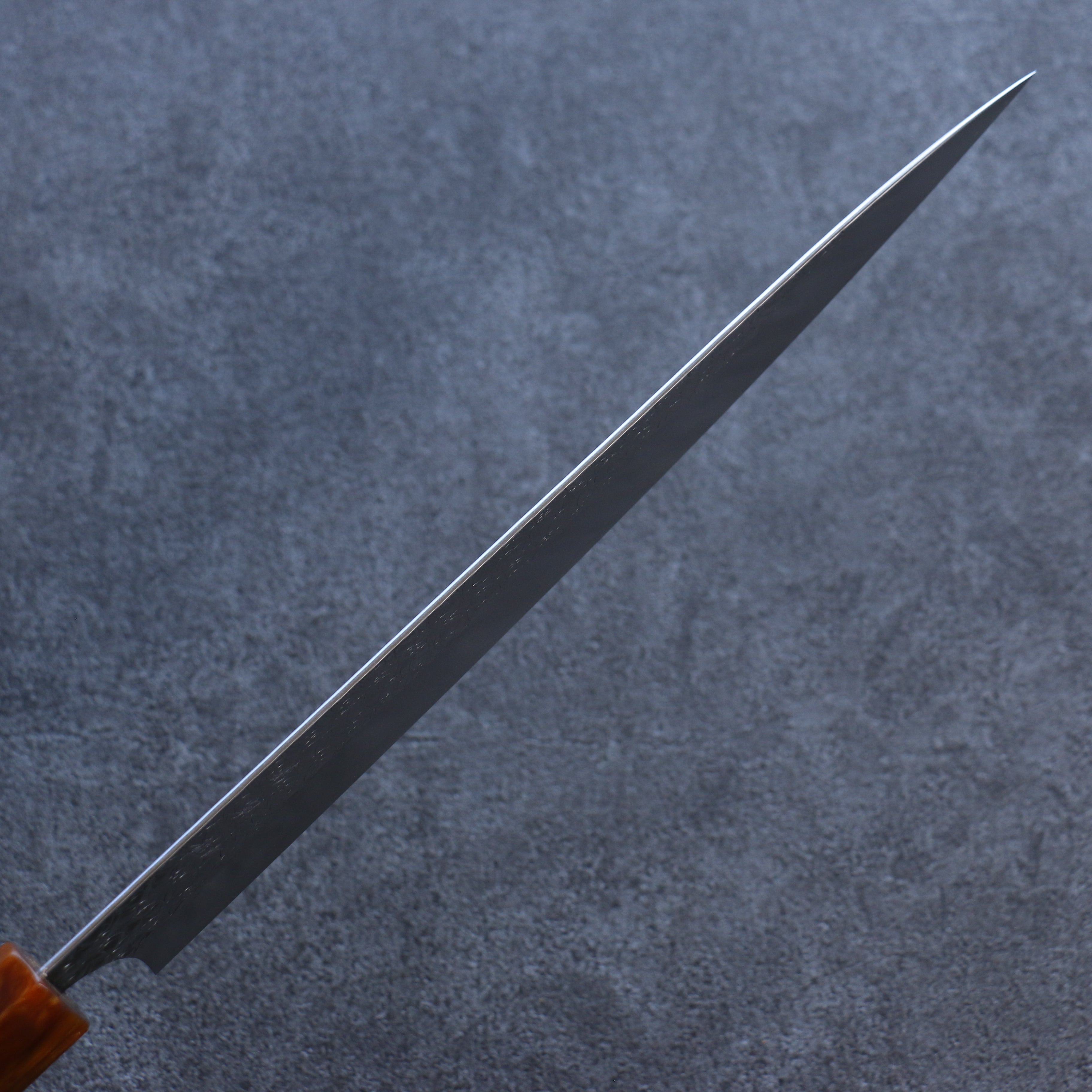Yoshimi Kato Minamo SG2 Hammered Sujihiki 270mm Ebony (ferrule: Orange Resin) Handle - Seisuke Knife