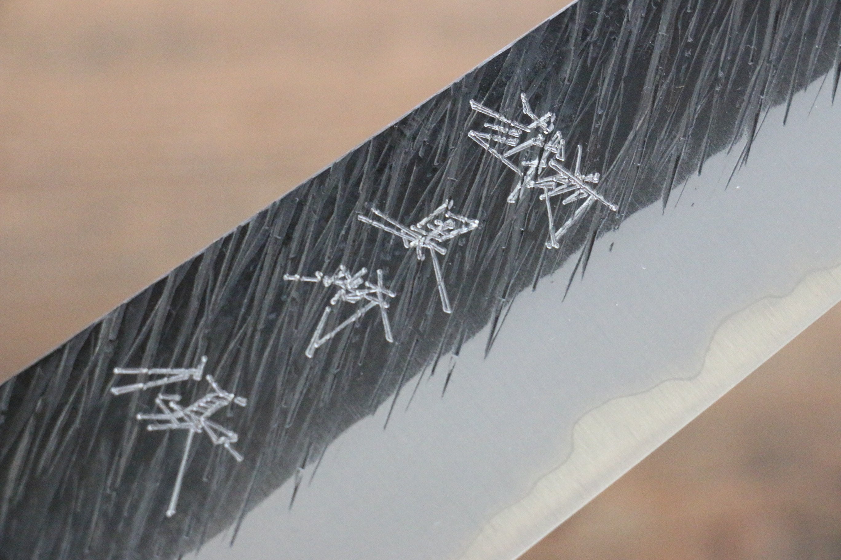 Yu Kurosaki Fujin Blue Super Hammered Gyuto 210mm with Keyaki Elm Handle - Seisuke Knife