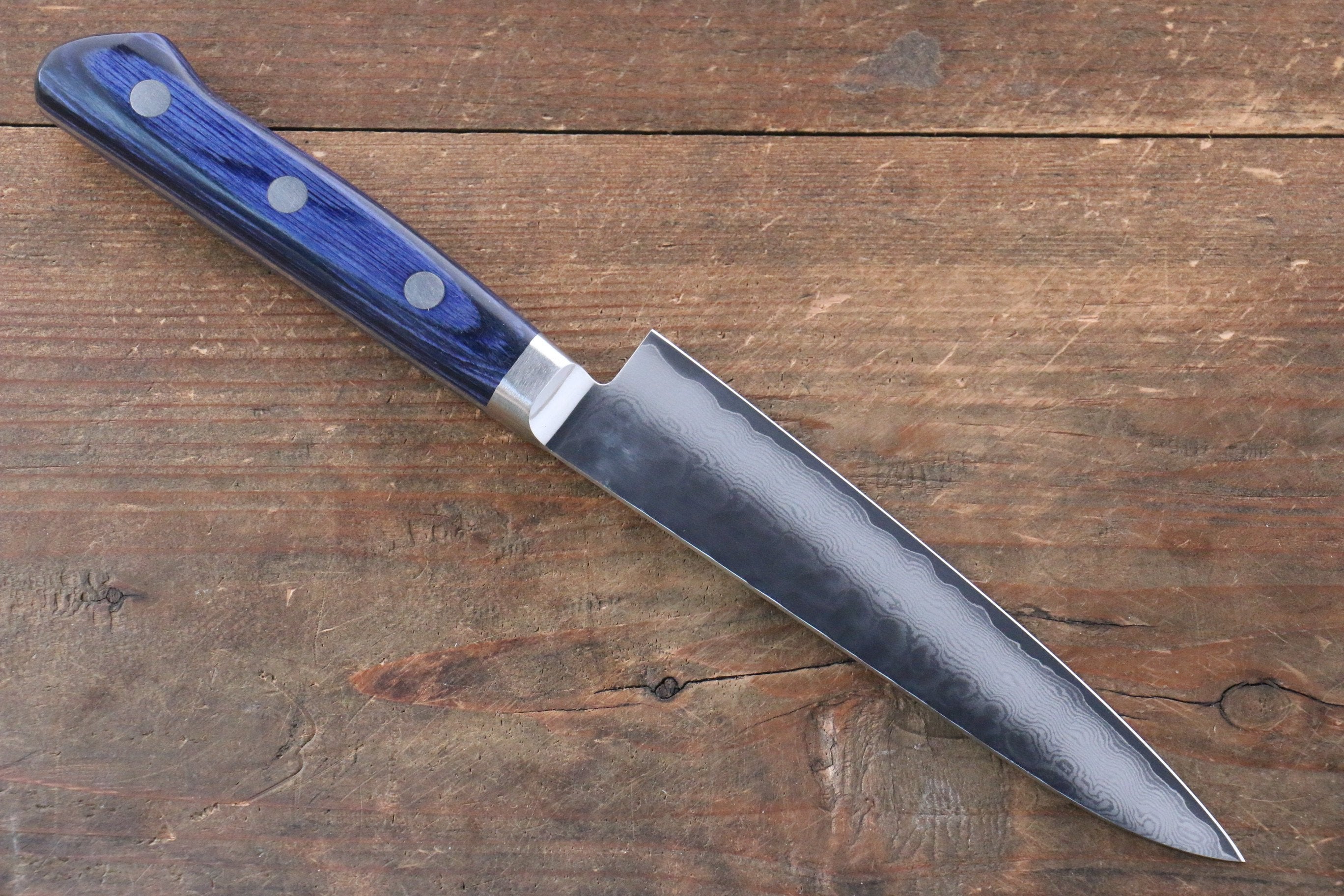 Seisuke Seiun VG10 33 Layer Damascus Petty-Utility 135mm Blue Pakka wood Handle with Sheath - Seisuke Knife