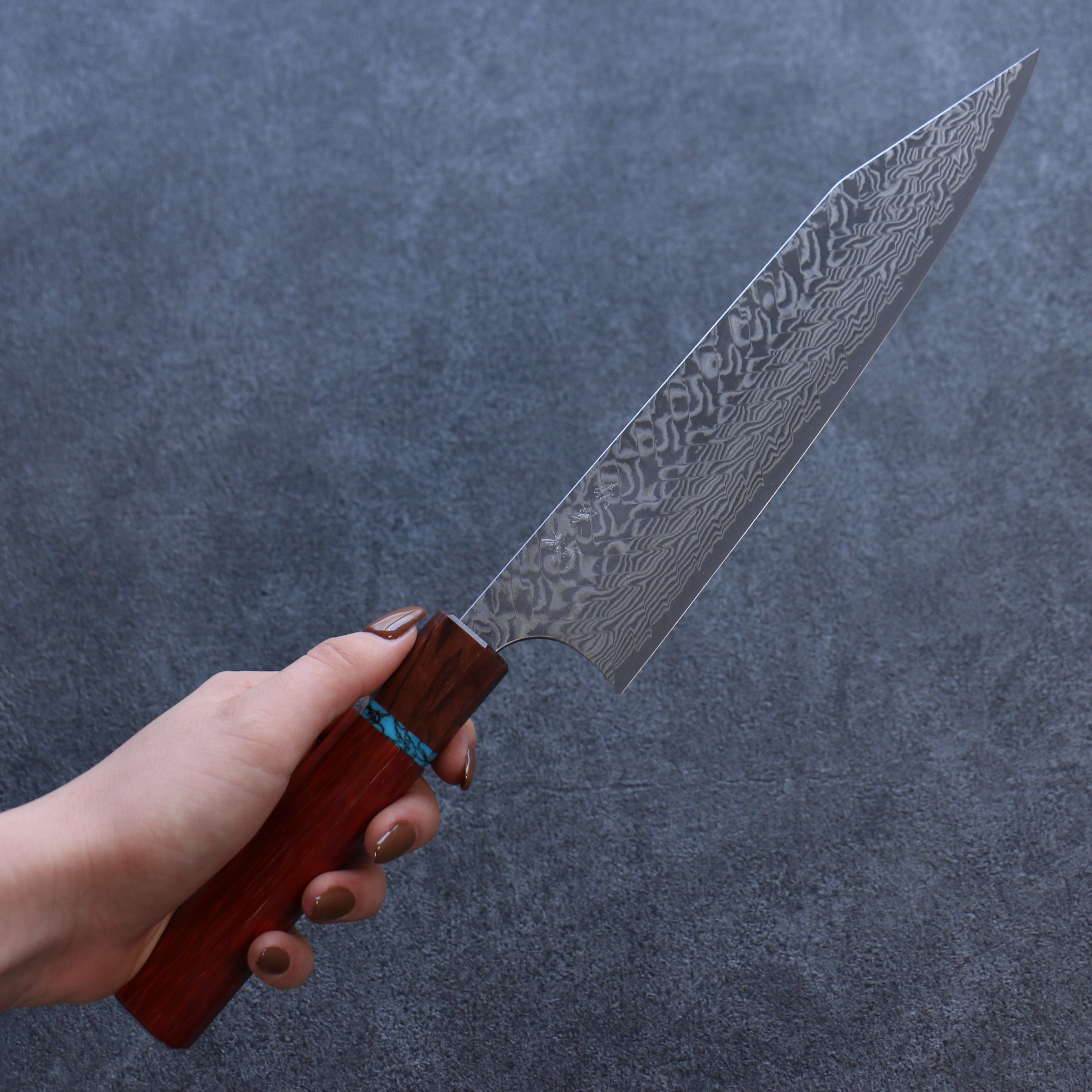 Yoshimi Kato SG2 Damascus Kiritsuke Gyuto 210mm Padoauk(Turquoise Ring) Handle - Seisuke Knife