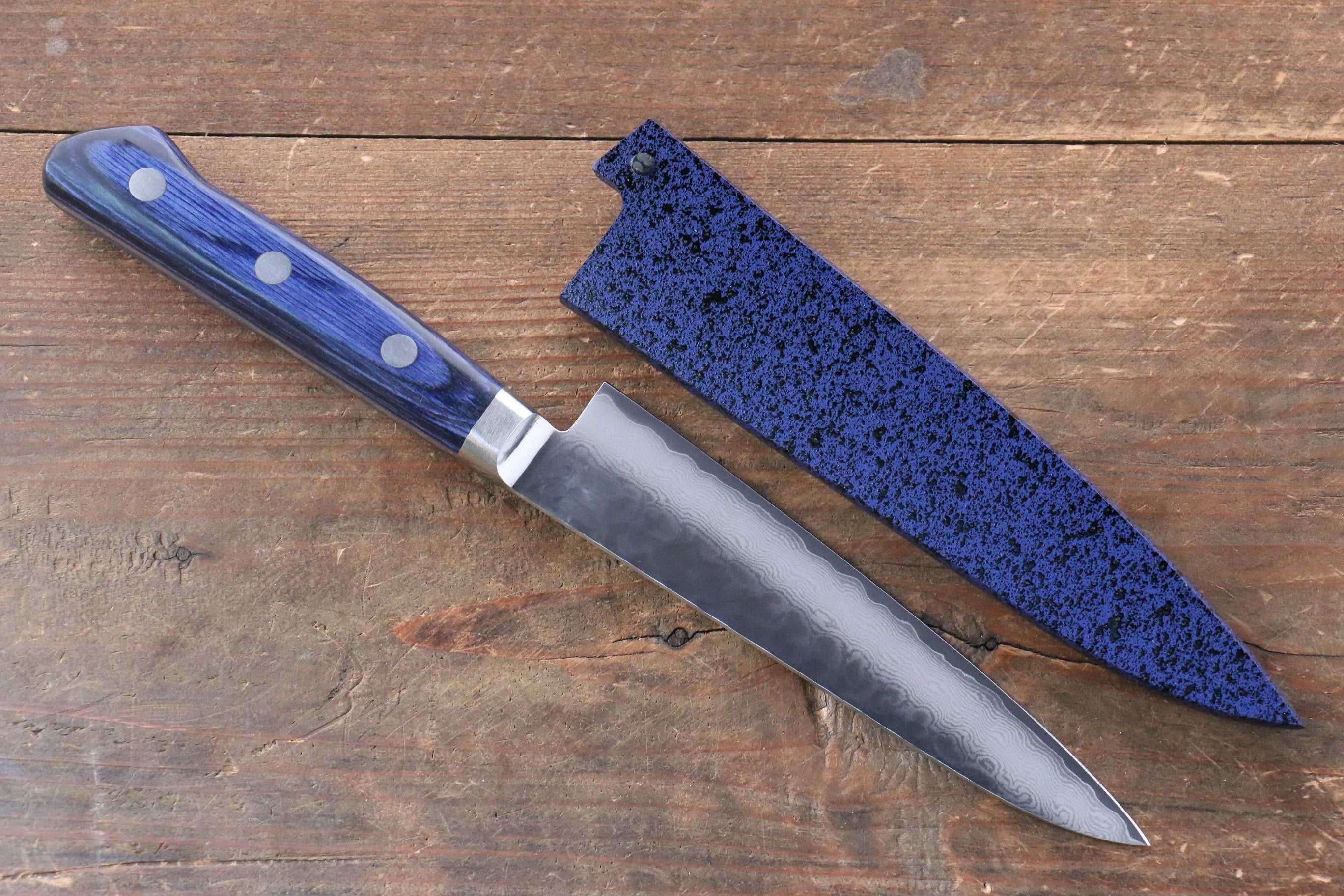 Seisuke Seiun VG10 33 Layer Damascus Petty-Utility 135mm Blue Pakka wood Handle with Sheath - Seisuke Knife