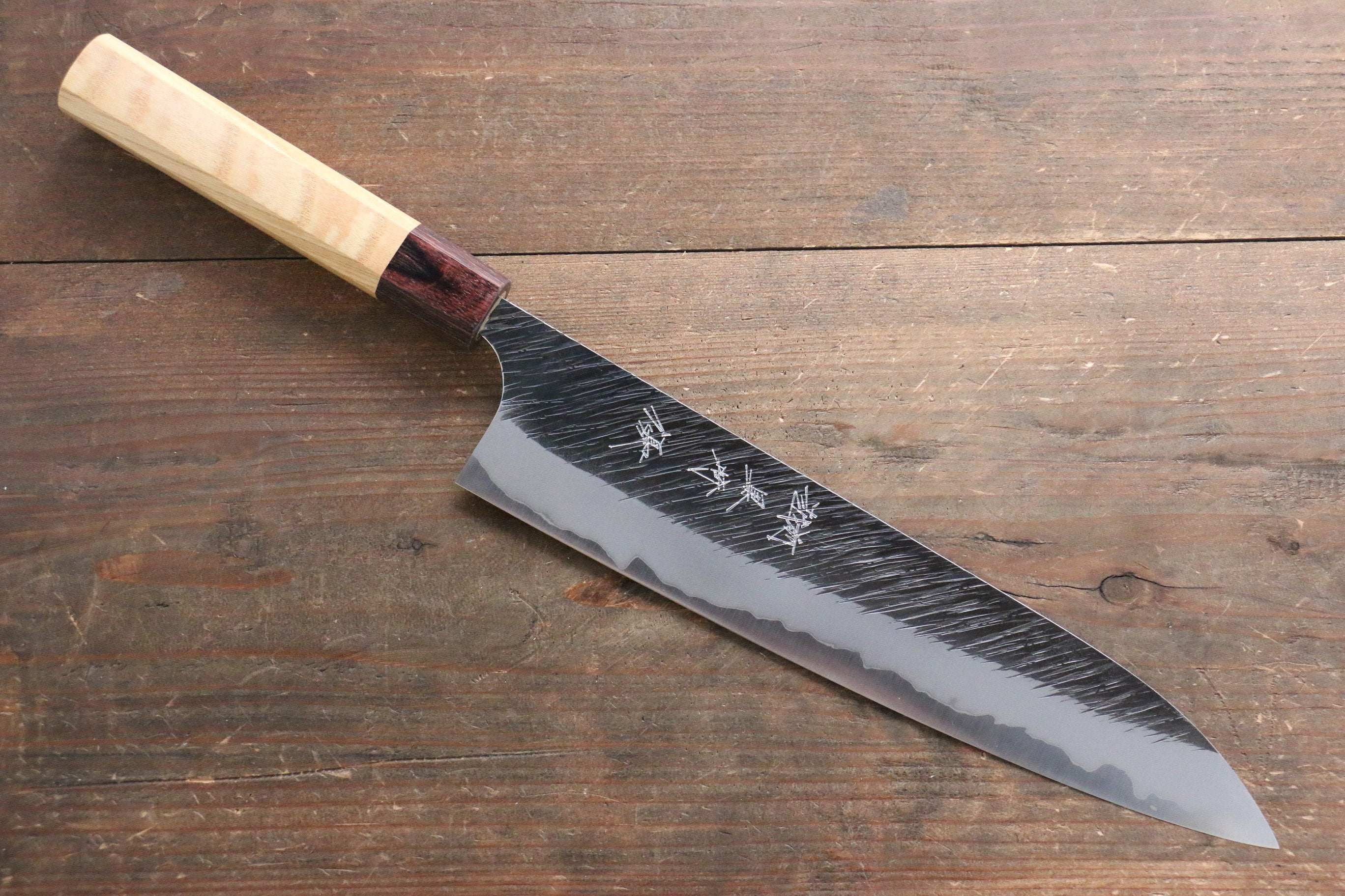 Yu Kurosaki Fujin Blue Super Hammered Gyuto 240mm Keyaki (Japanese Elm) Handle - Seisuke Knife