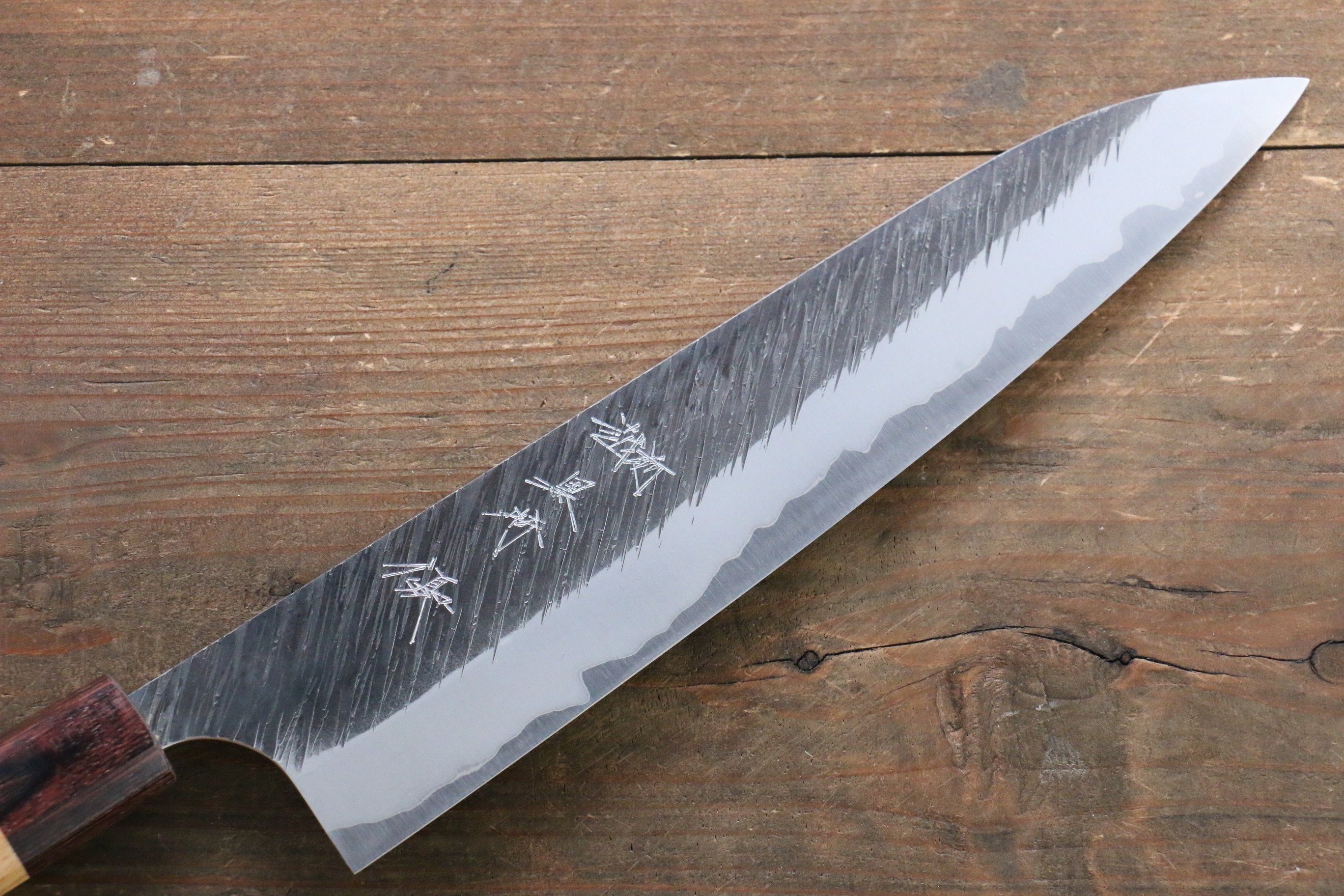 Yu Kurosaki Fujin Blue Super Hammered Gyuto 240mm Keyaki (Japanese Elm) Handle - Seisuke Knife