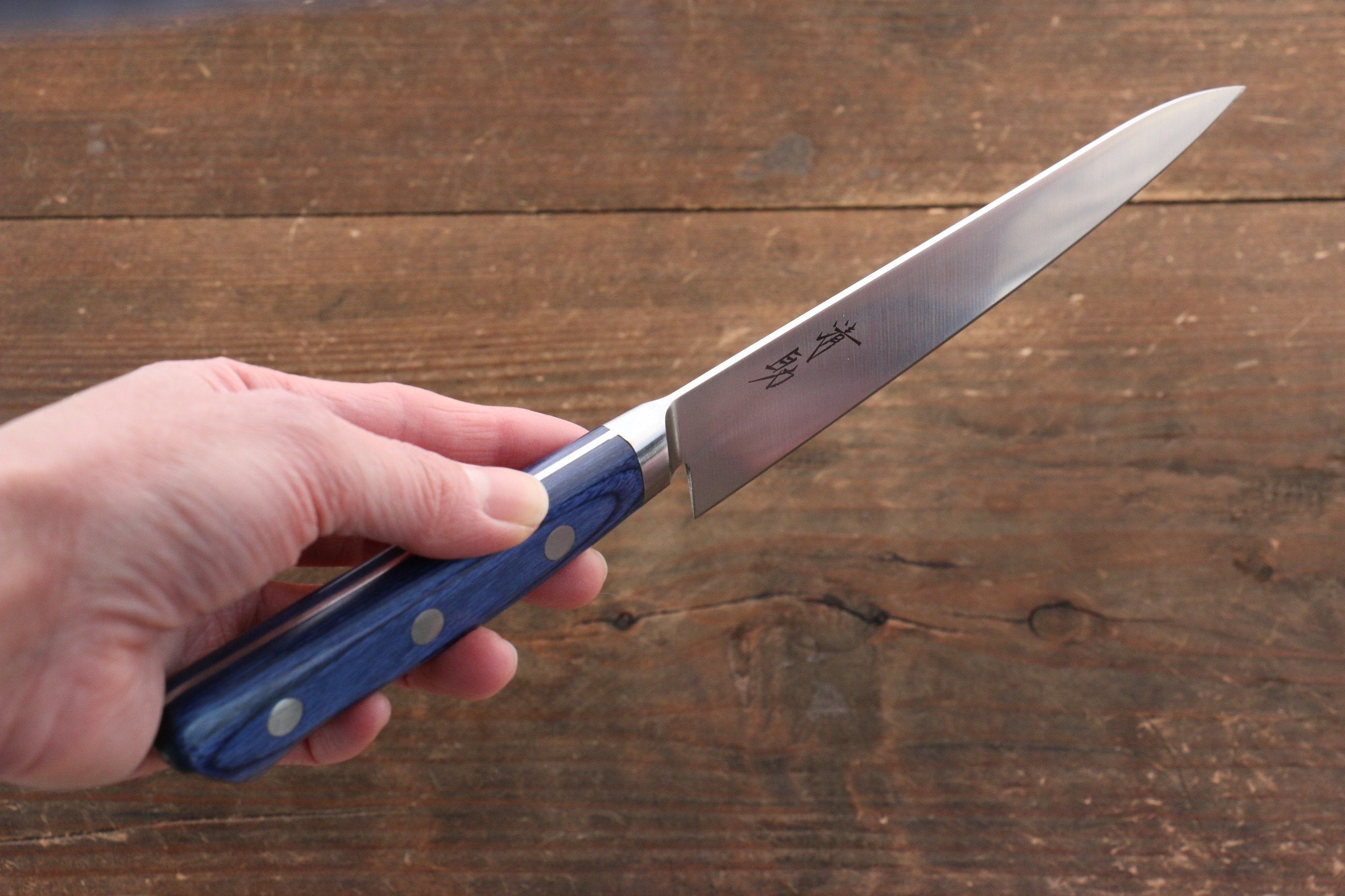 Seisuke Seiten Molybdenum Petty-Utility 120mm Blue Pakkawood Handle with Sheath - Seisuke Knife
