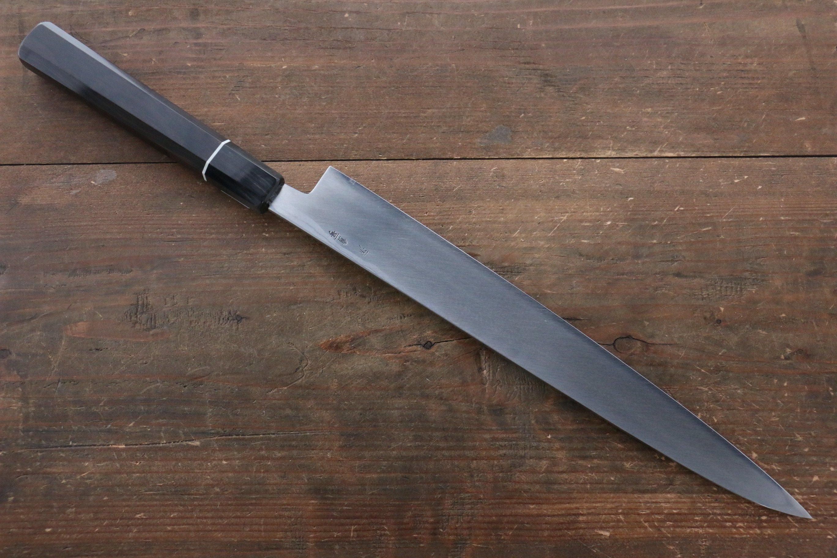 Shigeki Tanaka Blue Steel No.2 Damascus Yanagiba 300mm with Ebony Wood Handle - Seisuke Knife