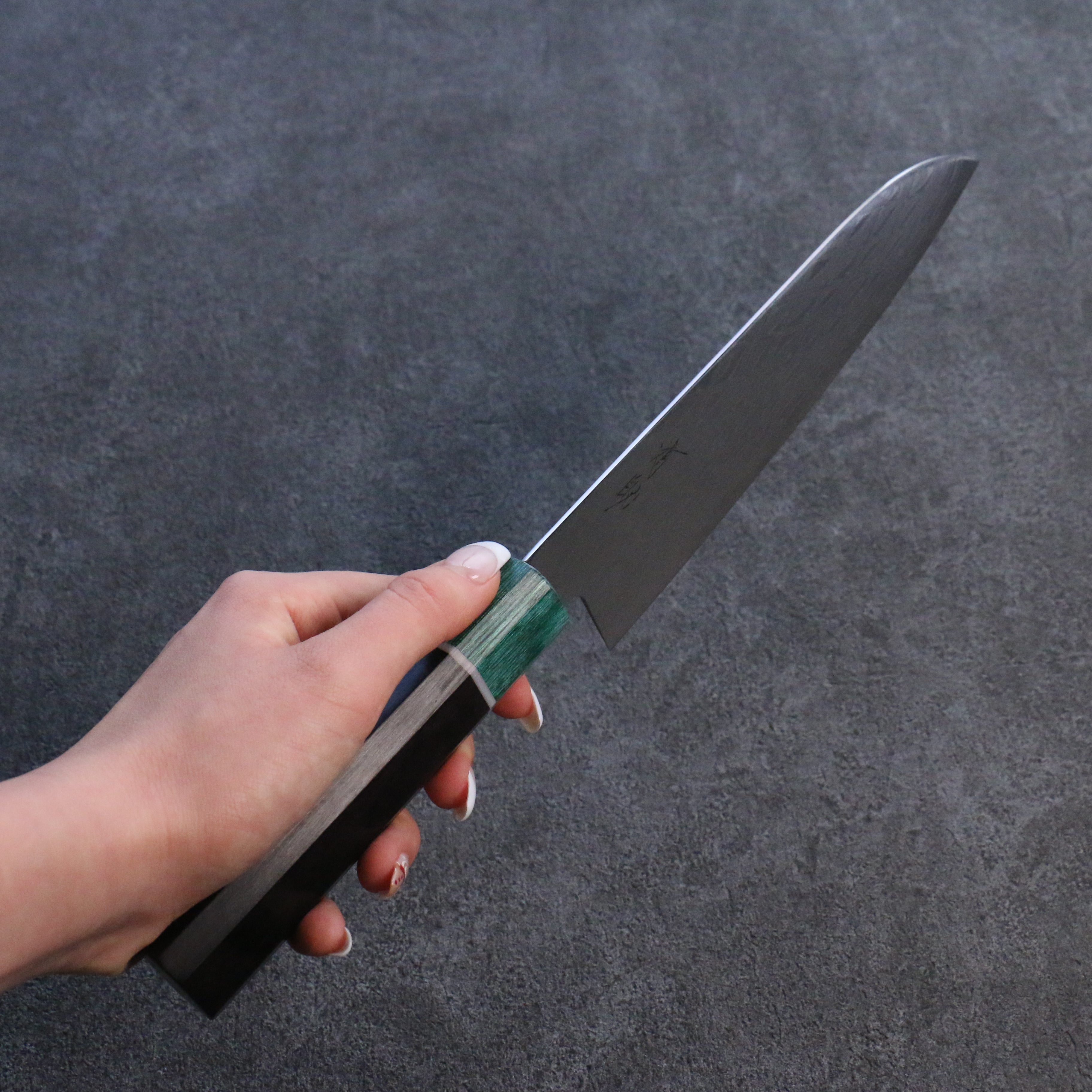 Seisuke AUS10 Mirror Crossed Santoku 180mm Black & Green Pakkawood Handle - Seisuke Knife