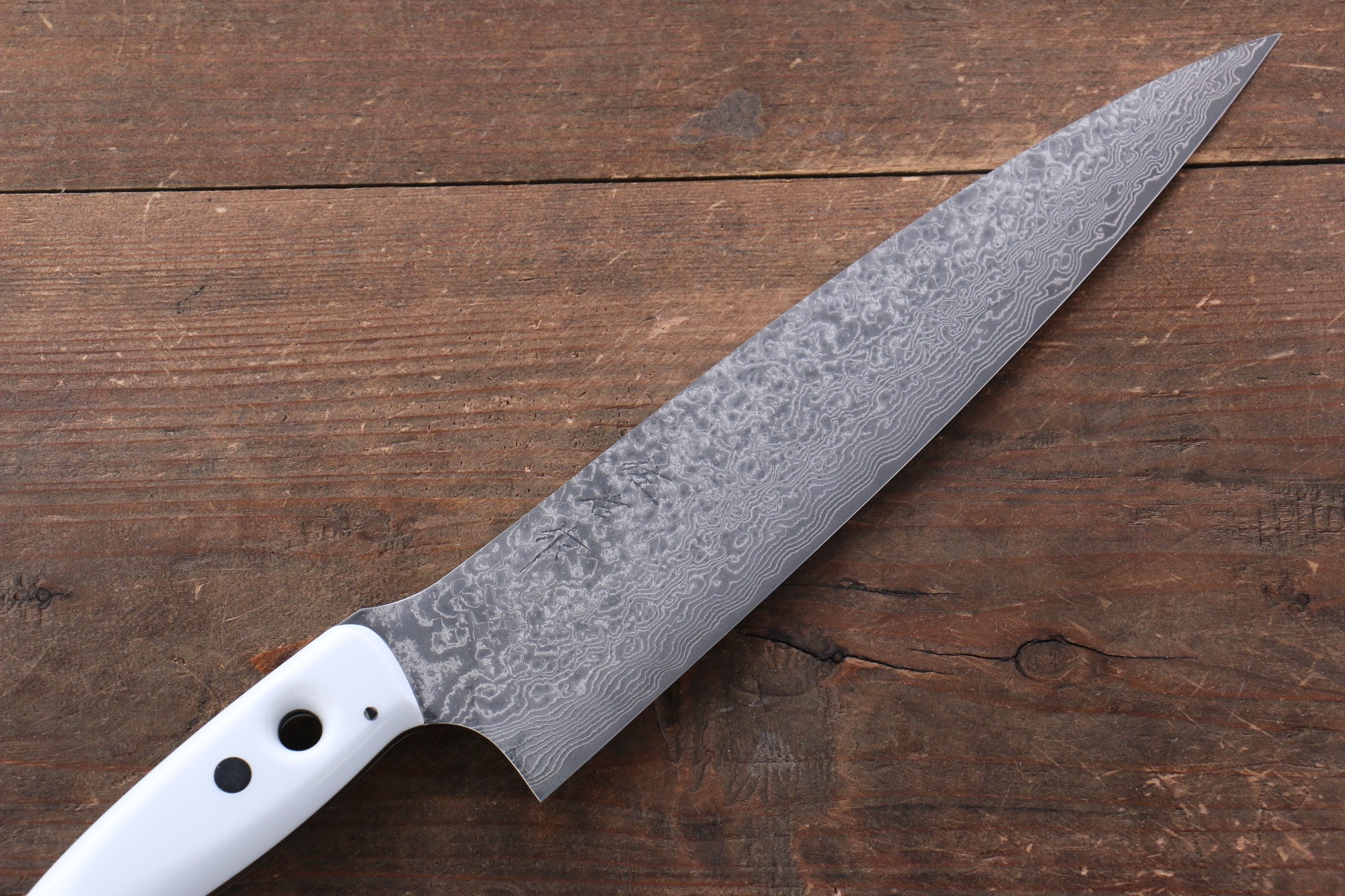 Takeshi Saji VG10 Black Finished Gyuto 240mm White Micarta Handle - Seisuke Knife