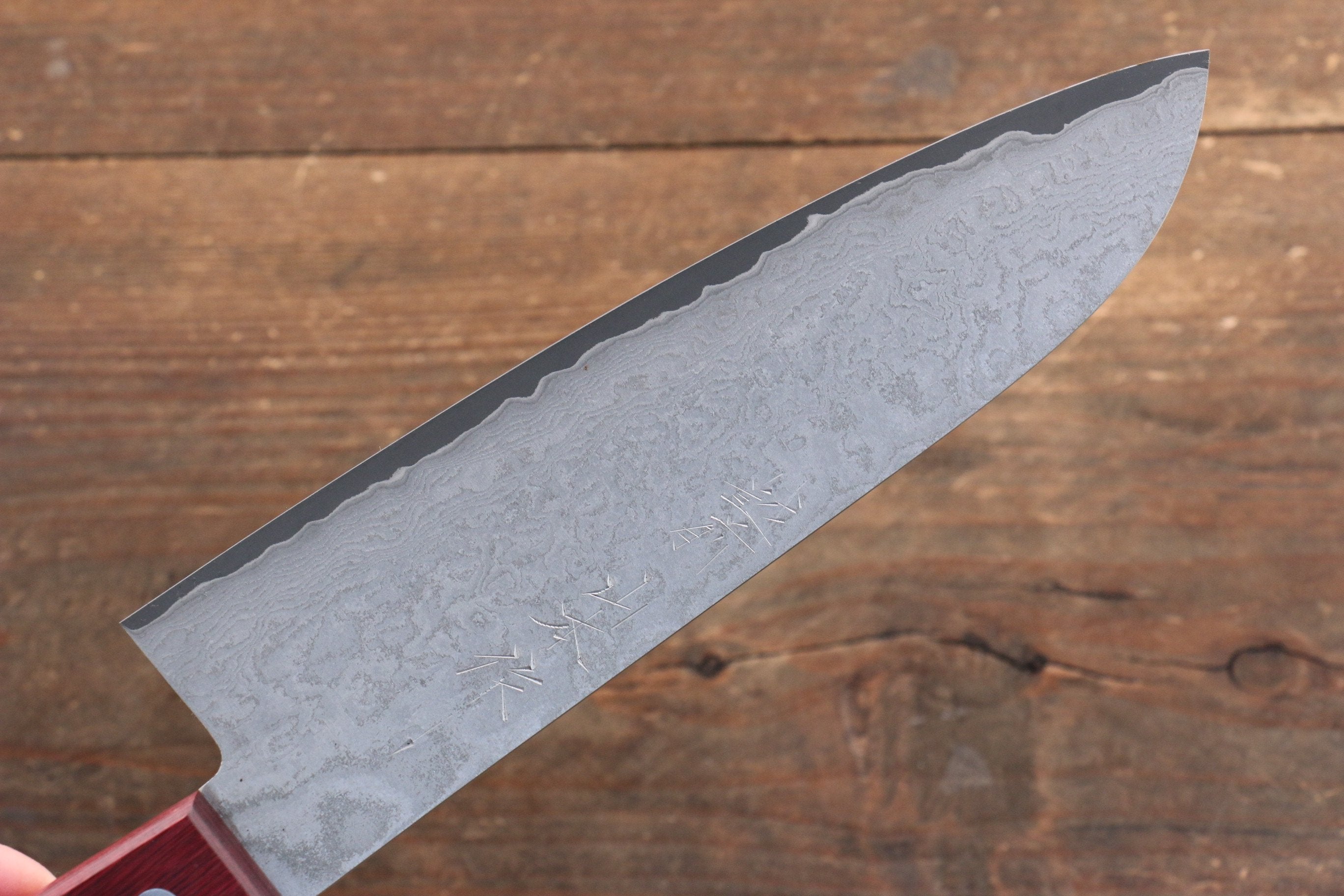 Nao Yamamoto VG10 Black Damascus Santoku 180mm Red Pakka wood - Seisuke Knife